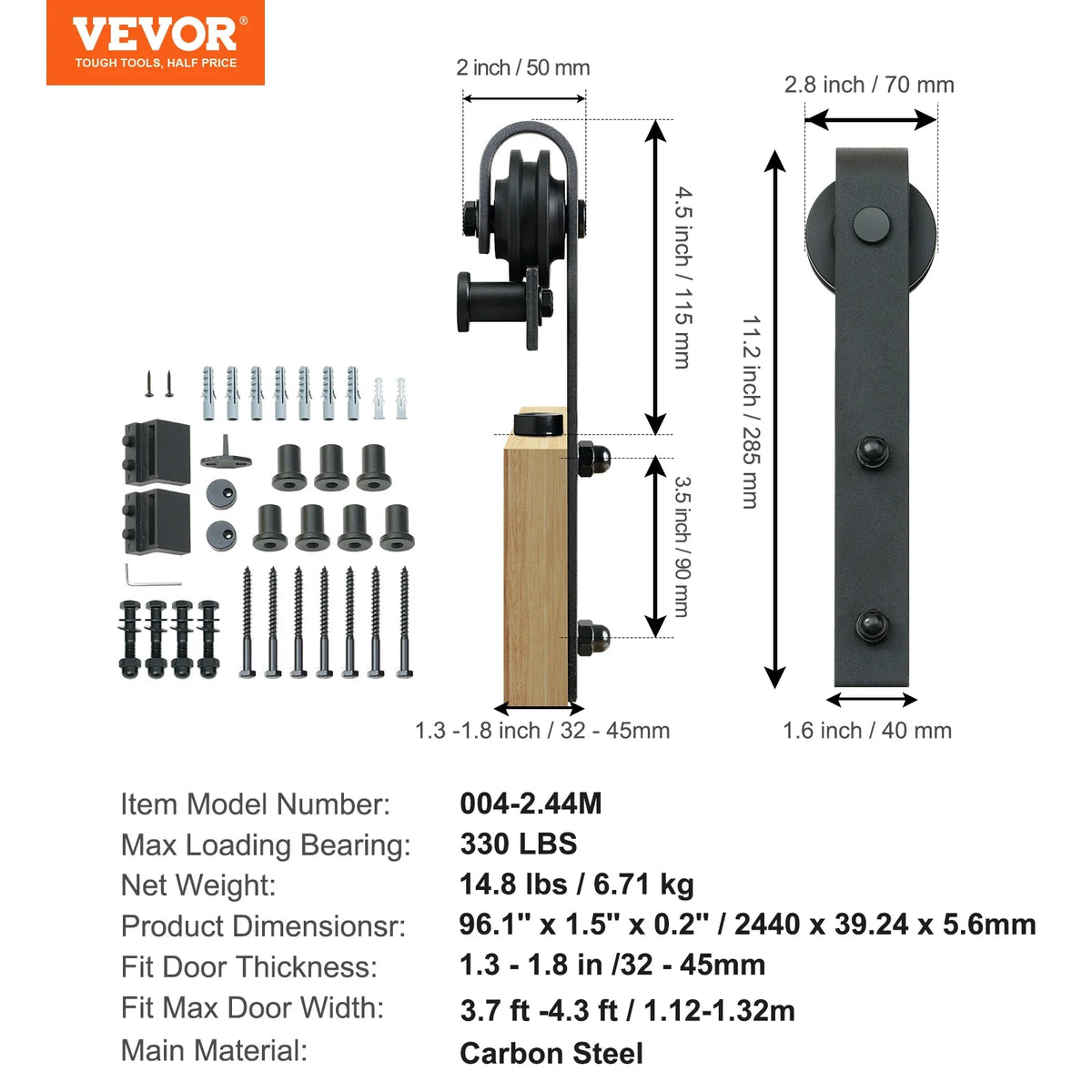 8/10FT Sliding Barn Door Hardware Kit 330LBS Heavy Duty Barn Door Track Kit for  Single Doors with Smooth & Silent Pulley