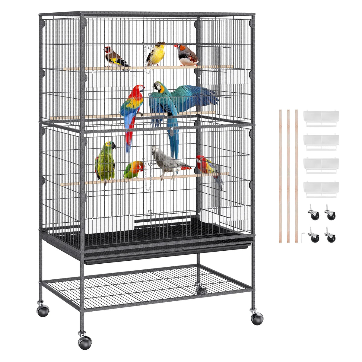 52/54 inch Standing Large Flight Bird Cage Carbon Steel Parakeets Cages with Rolling Stand and Tray for Cockatiels Parrots