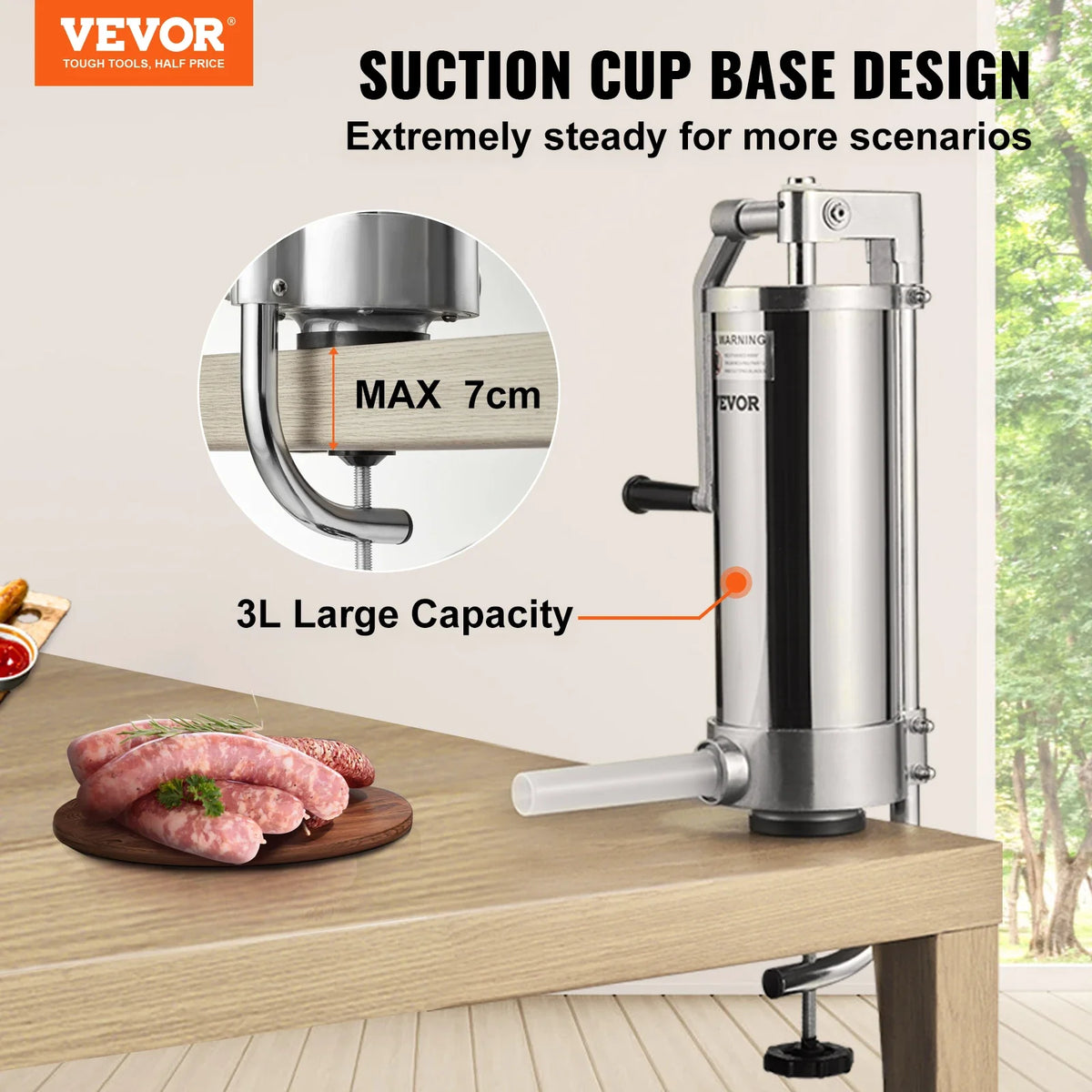 1.5/3L Capacity Vertical Sausage Stuffer Food Filling Processors with 3 Stuffing Tubes Kitchen Accessories Home Appliance