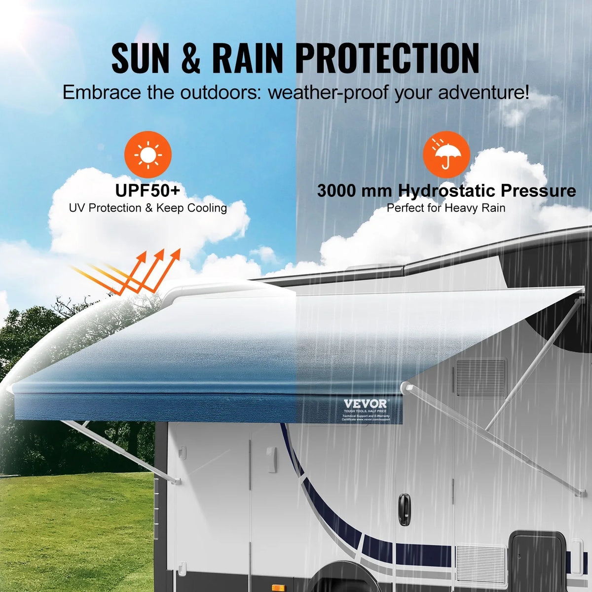 RV Awning Fabric Replacement 20'2" Fabric Length for 21' Awning Heavy Duty 3-Ply 16oz PVC Camper Awning Fabric Waterproof