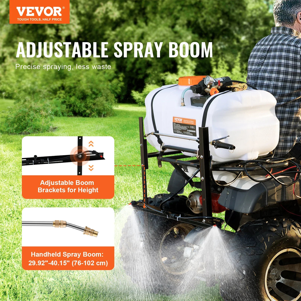 ATV Spot Sprayer 15.9 Gal/60 L ATV/UTV Broadcast Sprayer with A Nozzle Boom 12 V Pump Weed Sprayer with Water Tank White