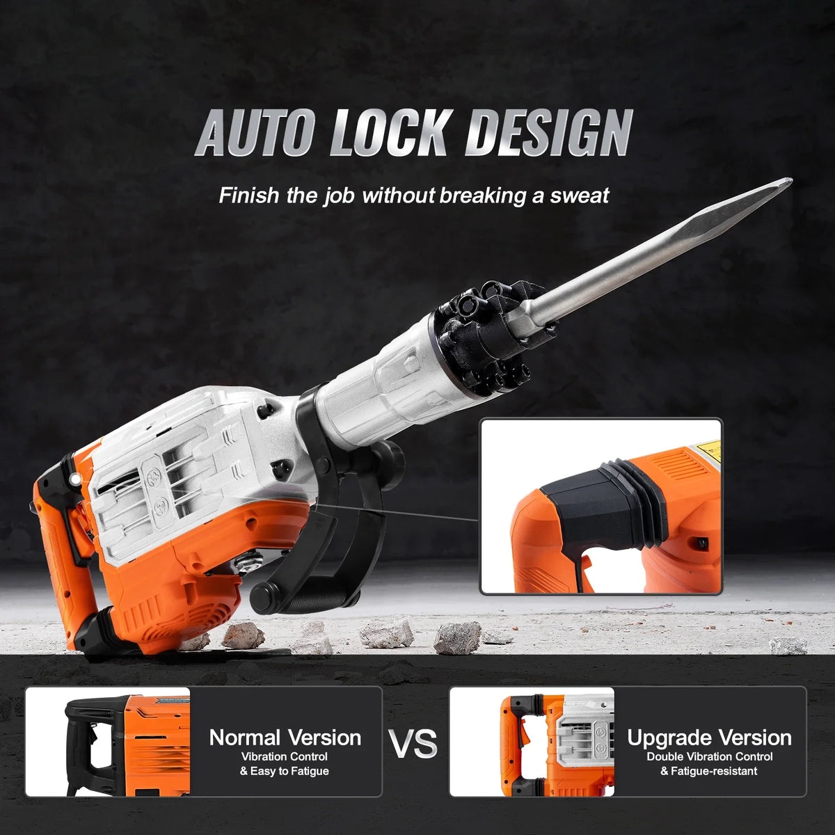 3500W Demolition Jack Hammer 1900 BPM Electric Jack Hammer Concrete Breaker 2pcs Chisel for Trenching and Breaking Holes