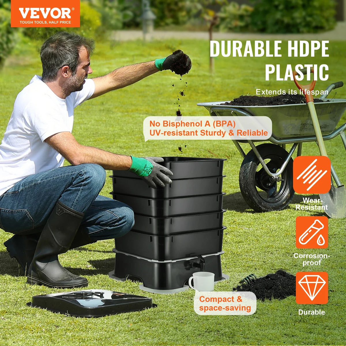 5-Tray Worm Composter Compost Bin Outdoor And Indoor Sustainable Design Worm Farm Kit For Recycling Food Waste
