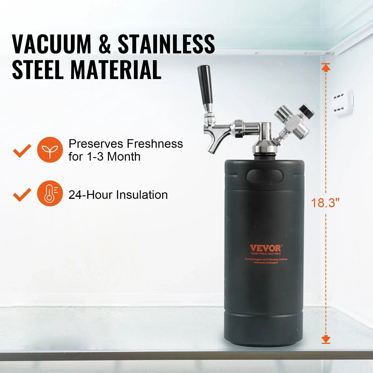 Beer Growler Tap System 304 Stainless Steel Pressurized Keg Growler with Pressure Display For Draft Homebrew Craft Beer