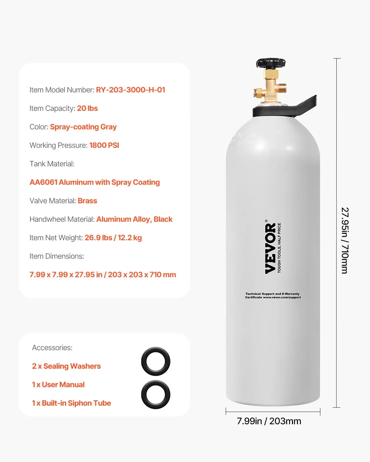 CO2 Tank, 20 lbs New Aluminum Alloy Cylinder,CO2 Air Tank w/Light Spray Coating,CGA320 Valve,Handle & Purple Copper Siphon