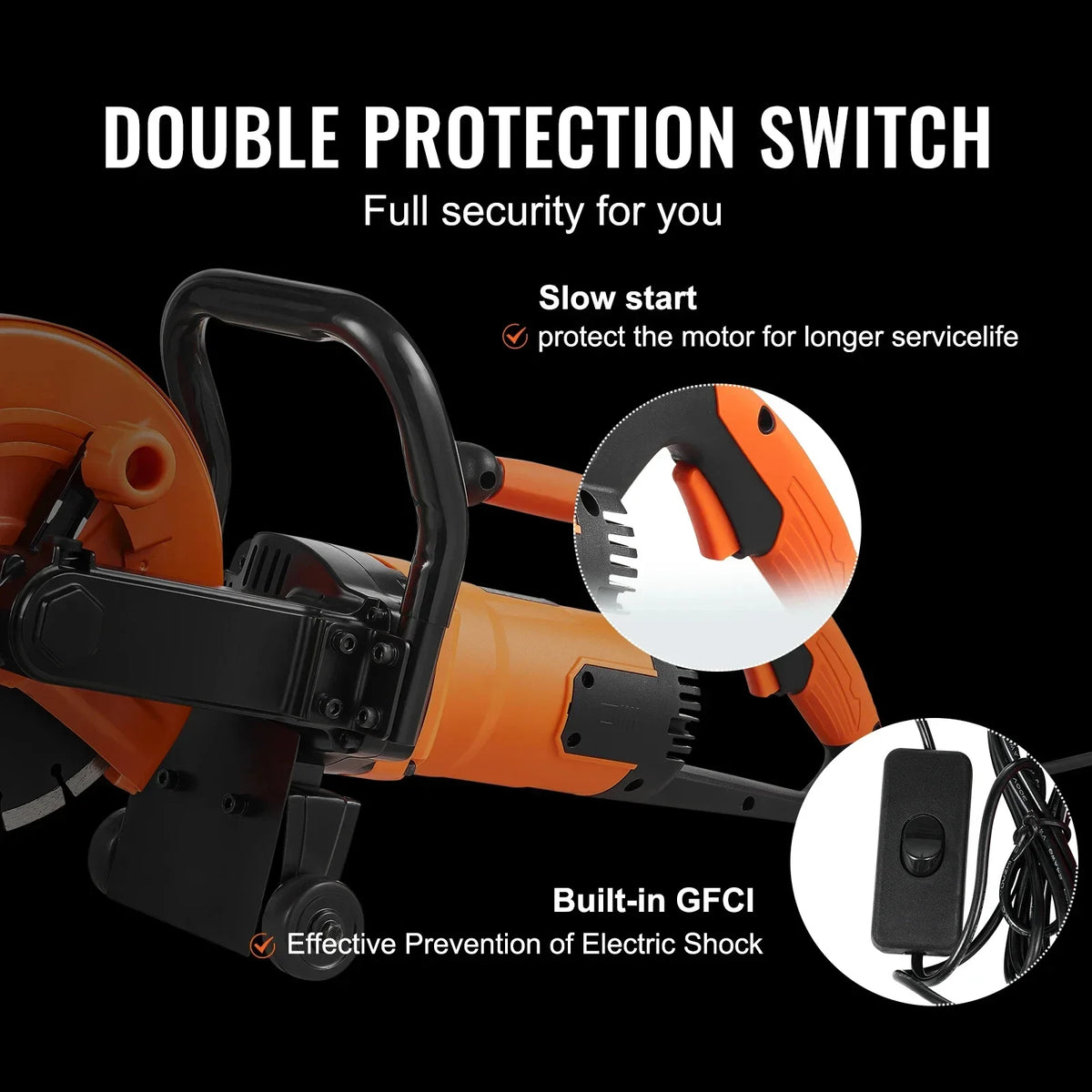 Electric Concrete Saw 9 in 1800W 15A Motor Circular Saw Cutter with 3.5 in Cutting Depth Wet/Dry Disk Saw Cutter for Stone