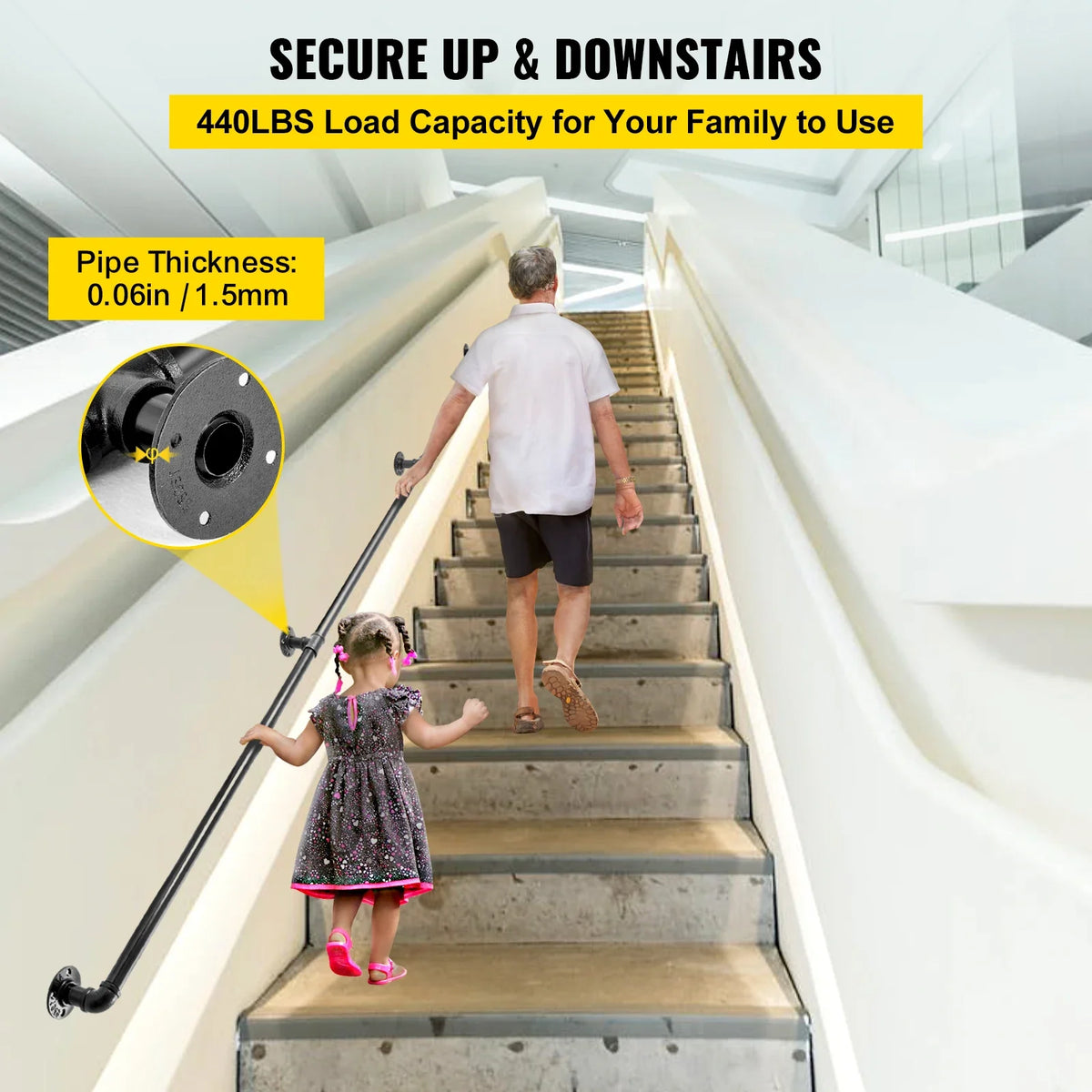 Stair Handrail Outdoor Safety Handrailings Loadable Staircase Hand Rail Stairway Straight Grab Support Round Corner Wall