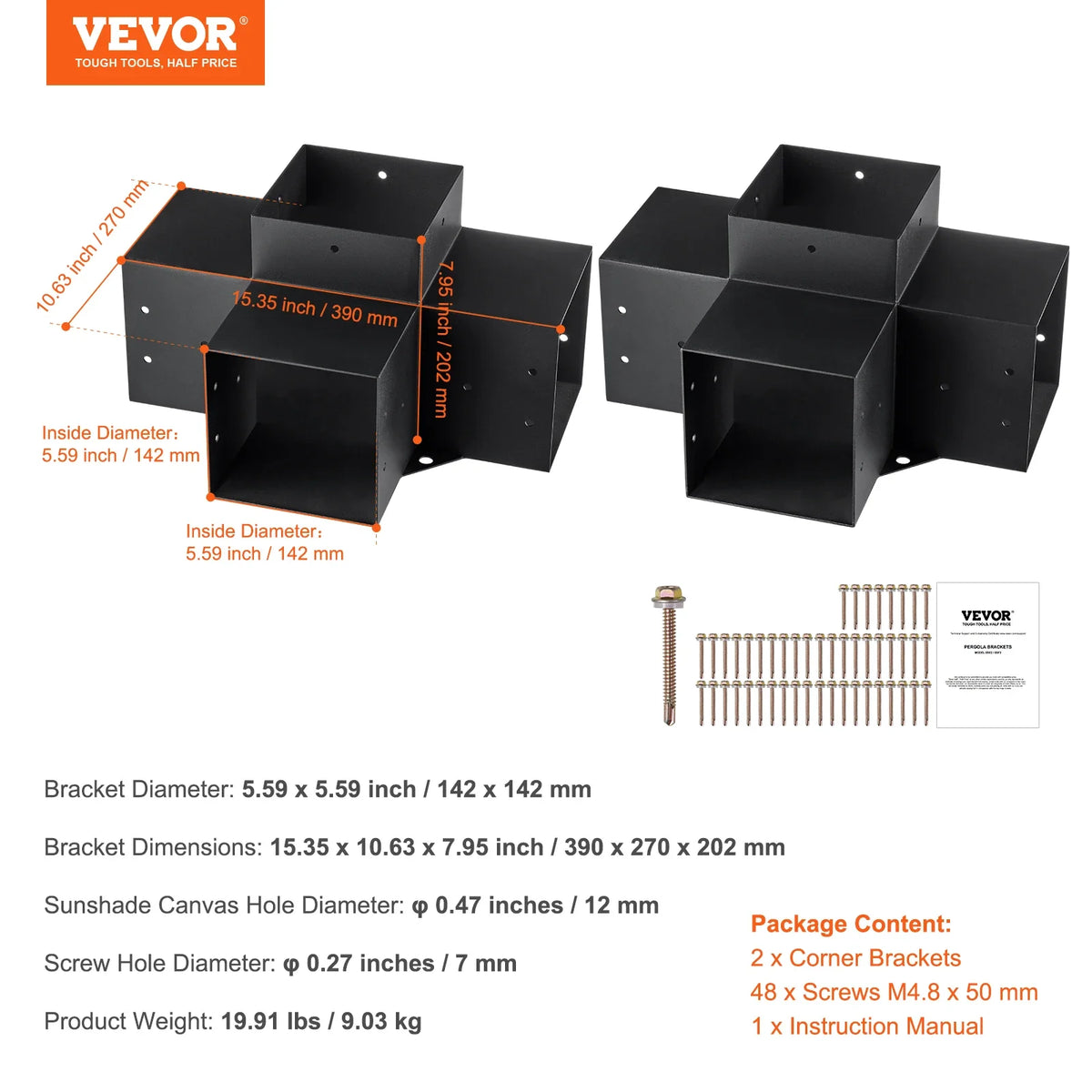 Pergola Bracket Kit Heavy Duty Corner Bracket Woodworks DIY Post Base Kit Easy Installation Wooden Beams