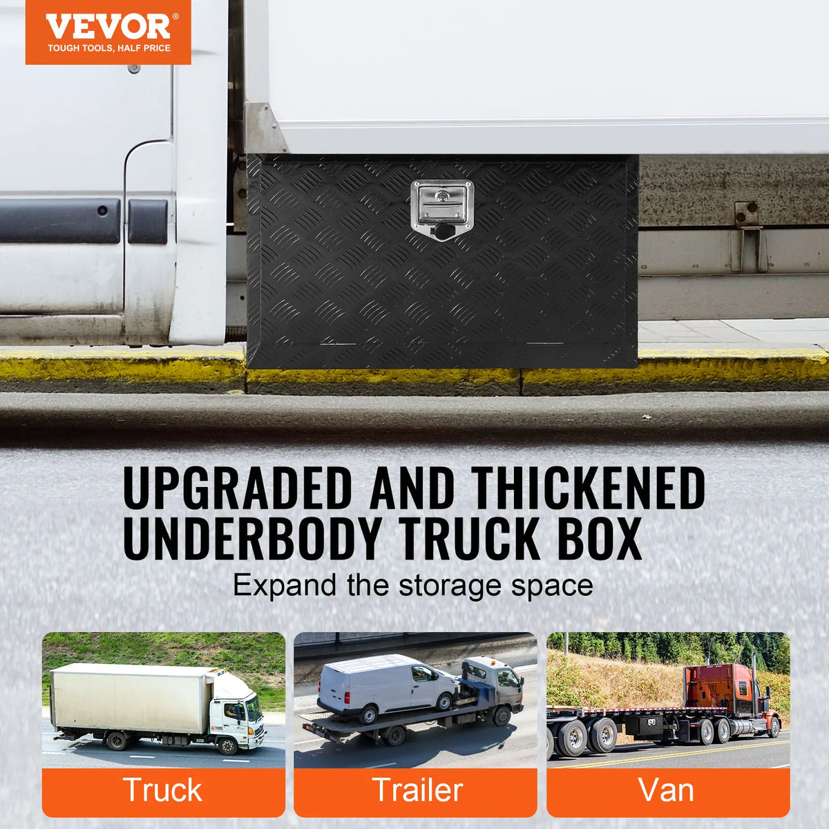 Underbody Truck Box Pickup Storage Box Heavy Duty Aluminum Diamond Plate Tool Box with Lock and Keys for Truck Van Trailer