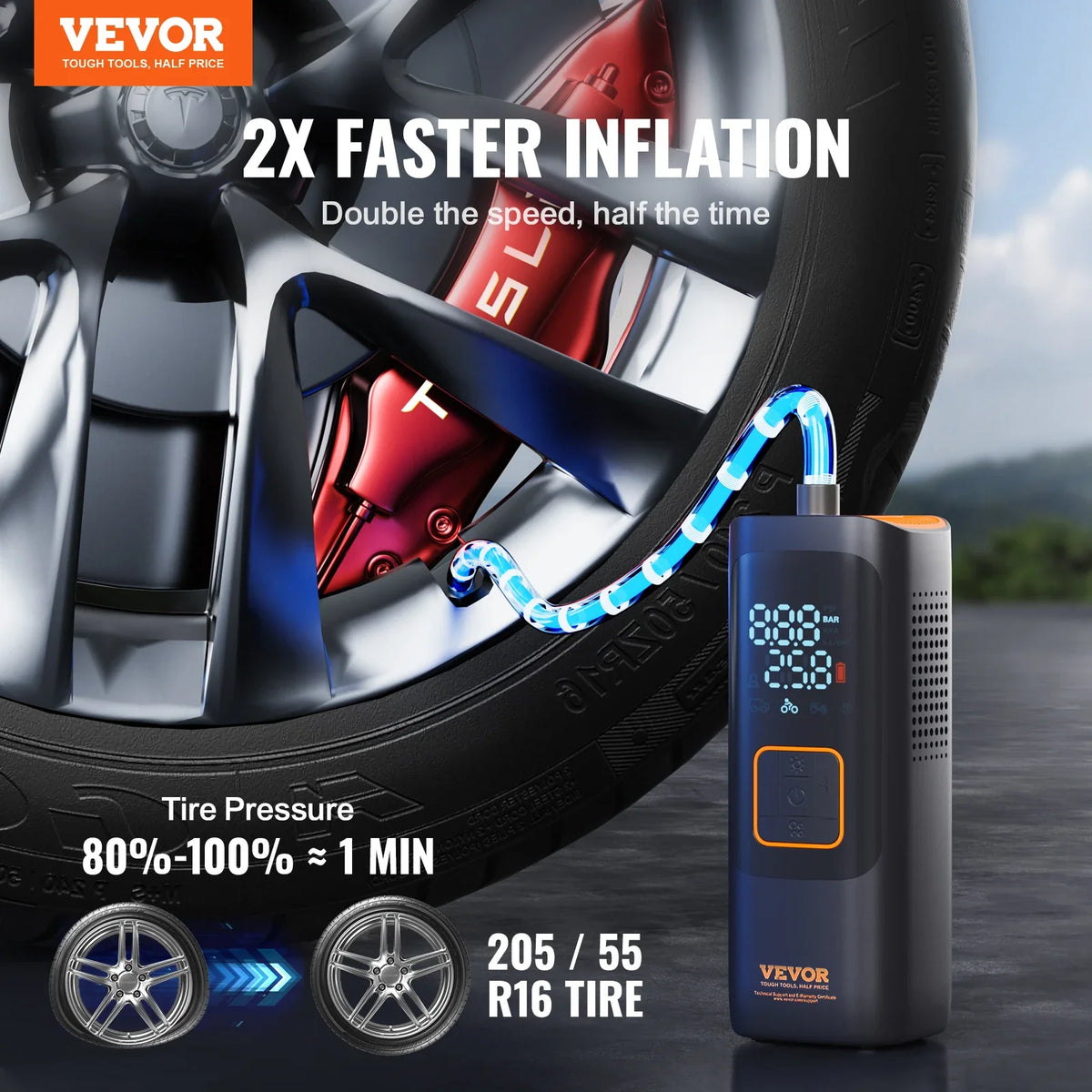 Tire Inflator Portable Air Compressor 7800mAh Battery & 12V DC Dual Power 2X Faster 160PSI for Car Motorcycle Bike Ball