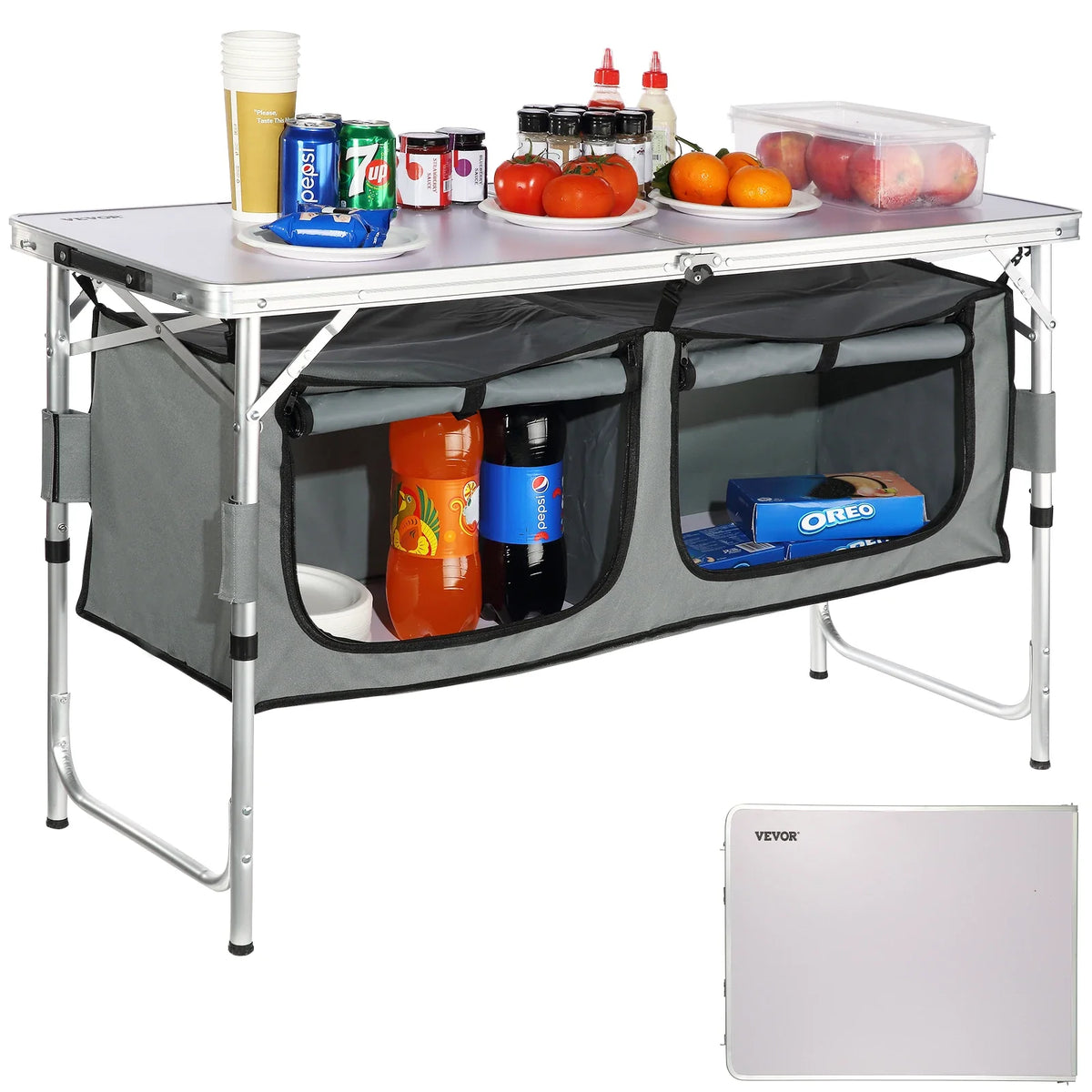 Camping Kitchen Table, Quick set-up Folding Camping Table with A Carrying Bag, 3 Adjustable Heights, MDF Camping Table
