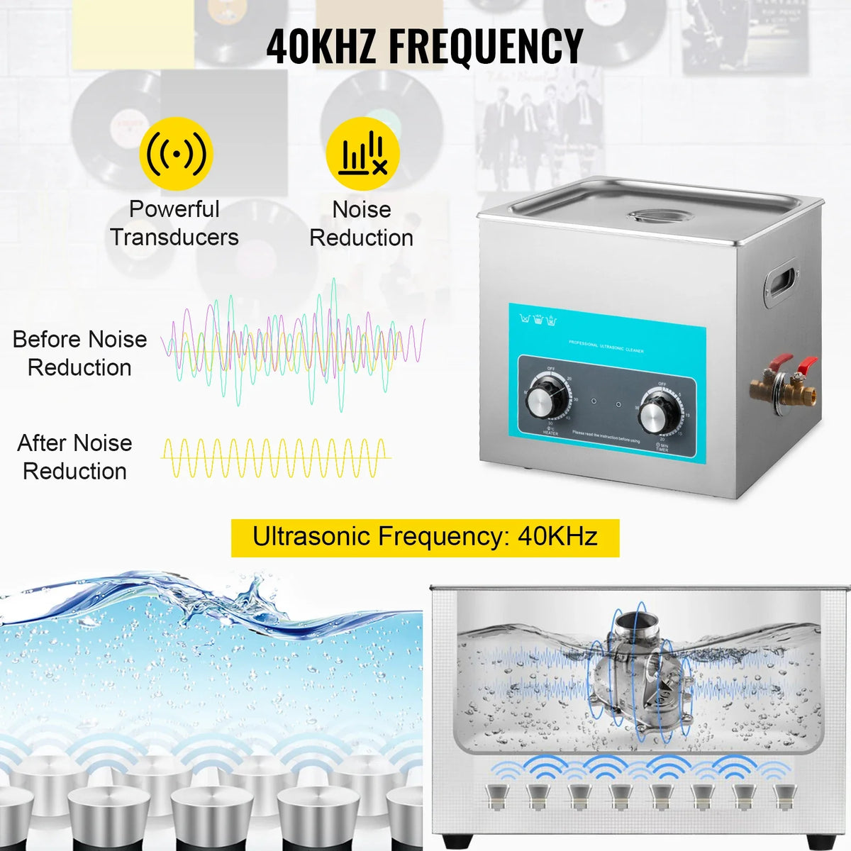 10L Ultrasonic Cleaner Knob Control Jewelry Cleaner with Heater Timer for Cleaning Jewelry Eyeglass Rings Dentures