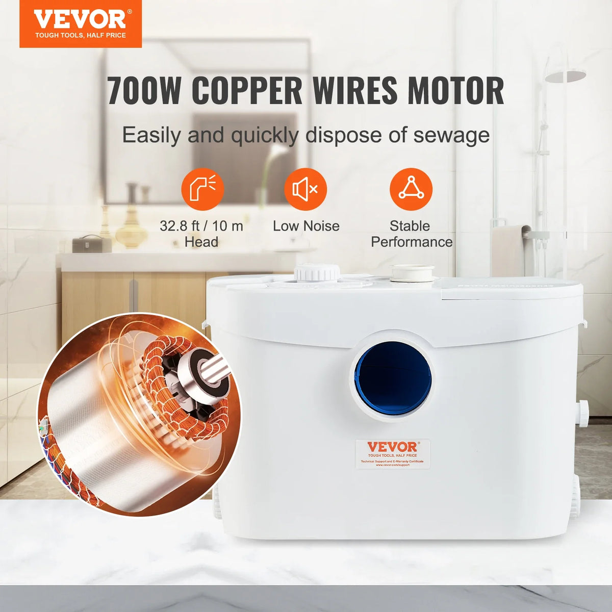 Macerator Pump 700W Head Macerator Sewerage Sump Pump with 3 Water Inlets Toilet/Kitchen/Sink/Waste Water Disposal Machine