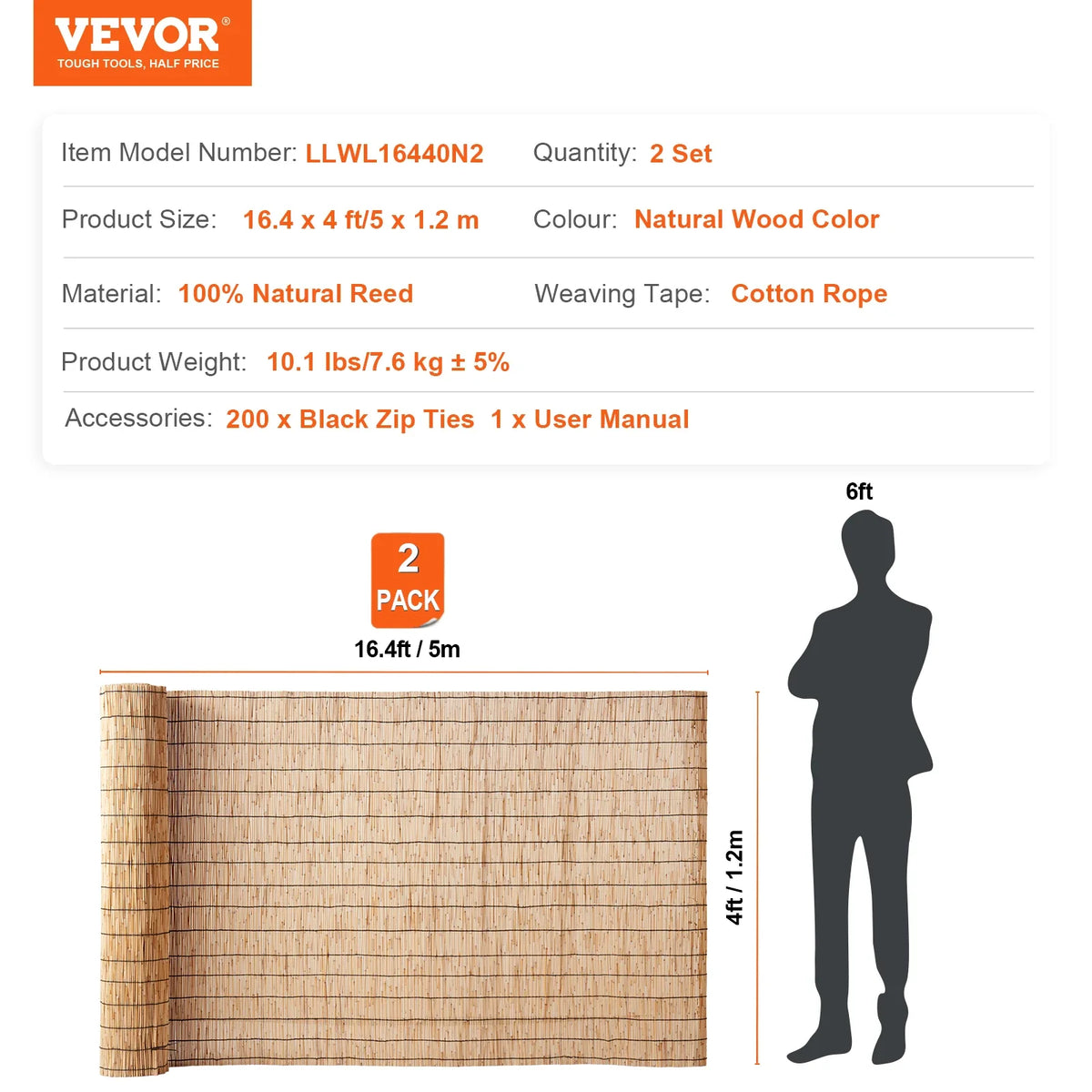 Natural Reed Fencing 5.5 ft x 16.4 ft Balcony Reed Fence Roll for Outdoor Backyard Patio Backyard Garden Fencing Divider