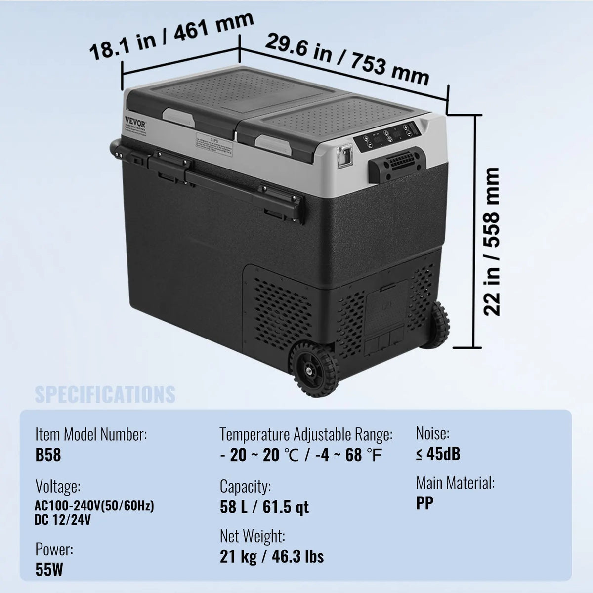 Portable Car Refrigerator Freezer Fridge Compressor 40L 115L 95L 50L 58L 36L Dual Zone for Home Outdoors RV Boat Camping
