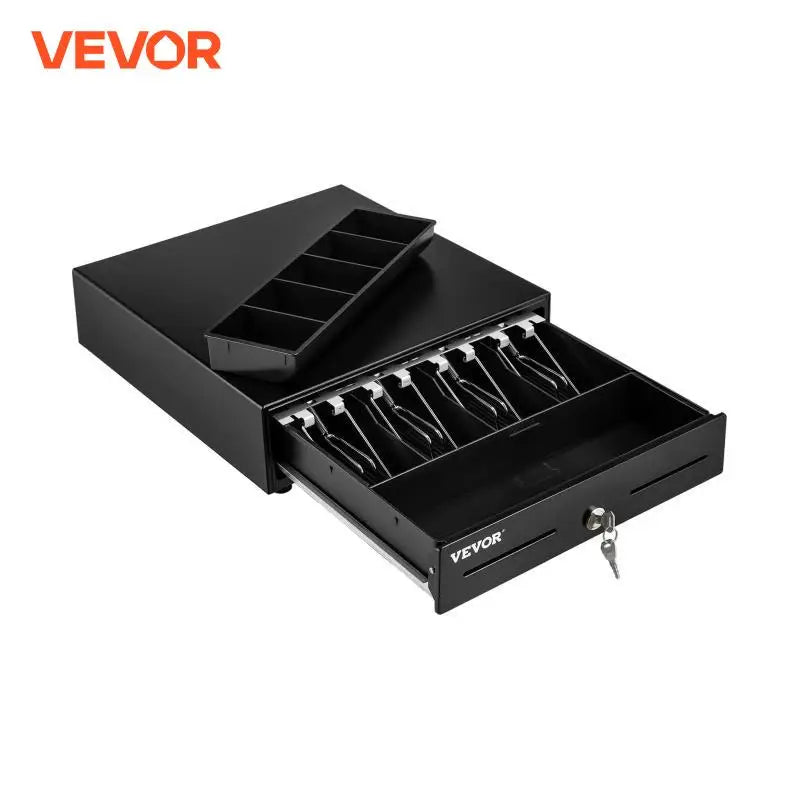 Cash Register Drawer 13" 2 Unlocking Ways Fully Removable Design with 4 Bill 5 Coin Cash Tray 2 Keys Included Compact Size