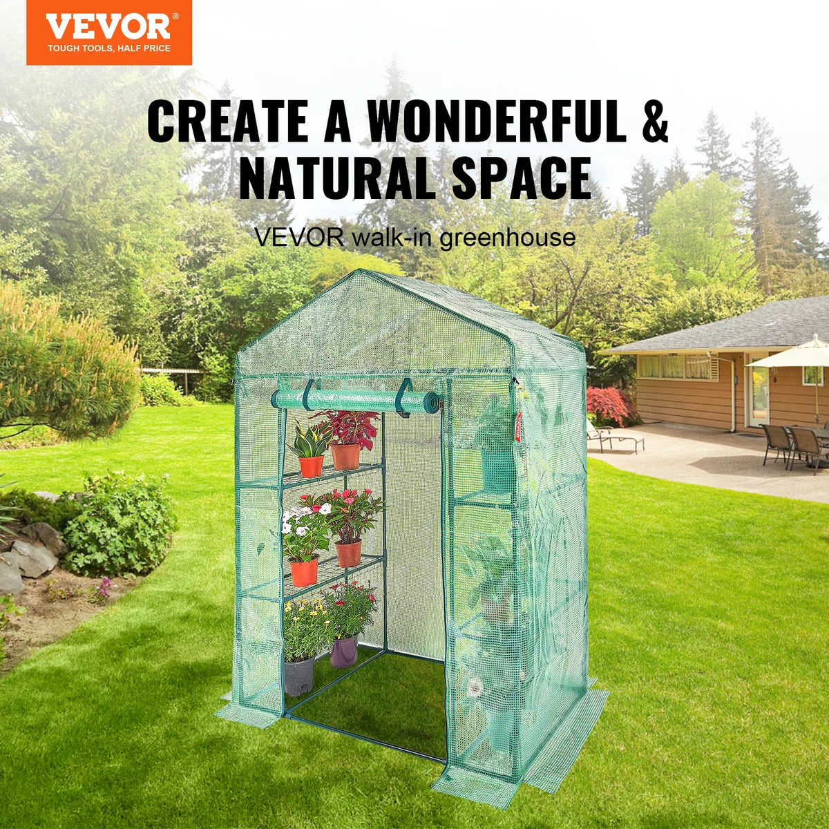 Walk-in Green House Greenhouse with Shelves High Strength PE Cover And Steel Frame Set Up Quickly for Planting and Storage