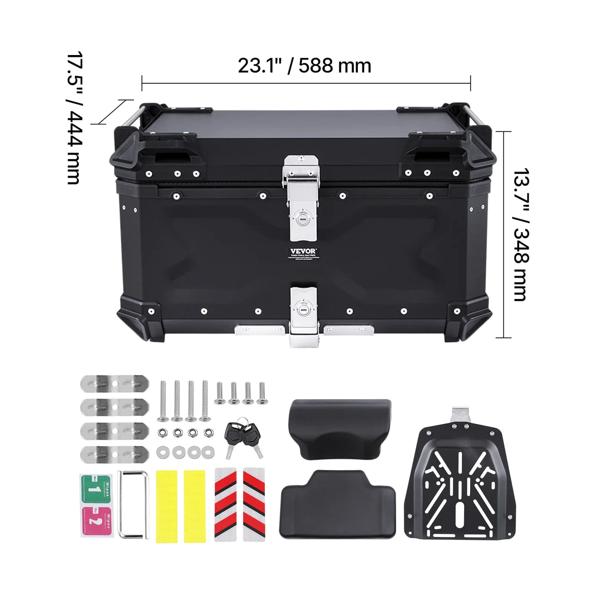 45L/55L/65L Universal Aluminum Alloy Motorbike Tail Box with Leather Lining & Lock  Fit for 99% of Motorcycle Frames