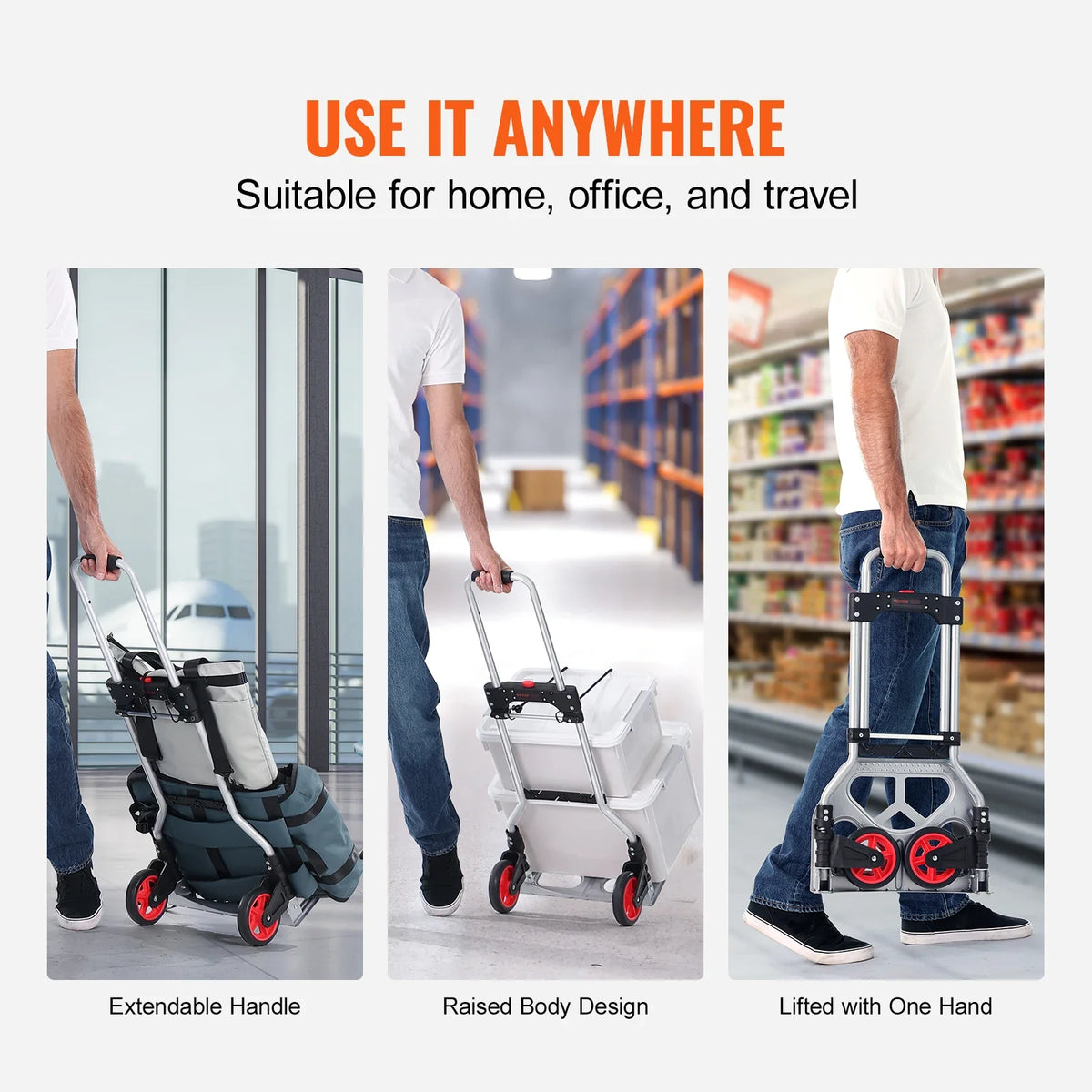 176 lbs Folding Hand Truck Dolly Aluminum Stair Climbing Cart with Telescoping Handle Luggage Trolley for Home Shopping