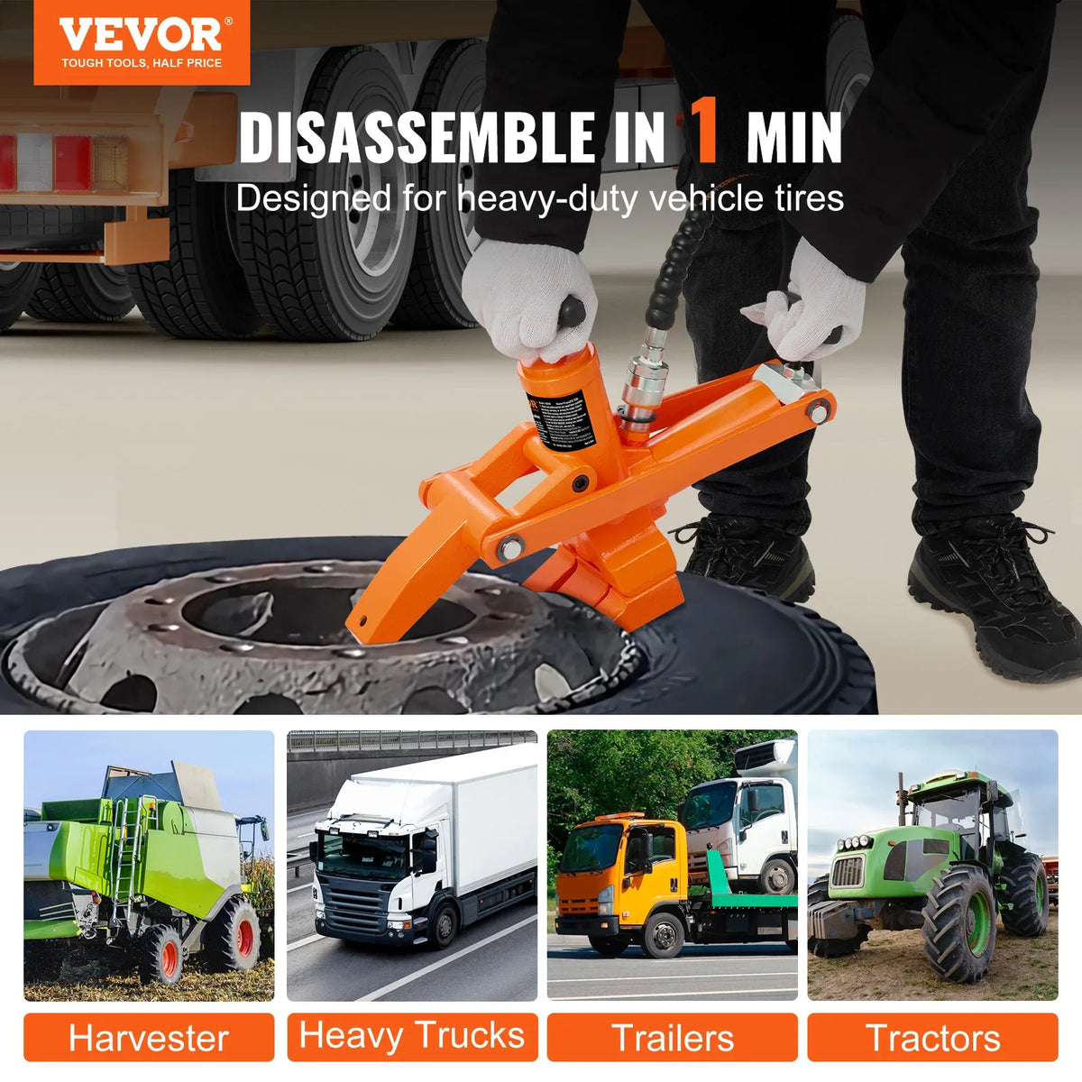10000 PSI Tire Bead Breaker with Metal Foot Pump Heavy-duty Steel Hydraulic  Bead Breaker Tool for Tractors Trucks Buses