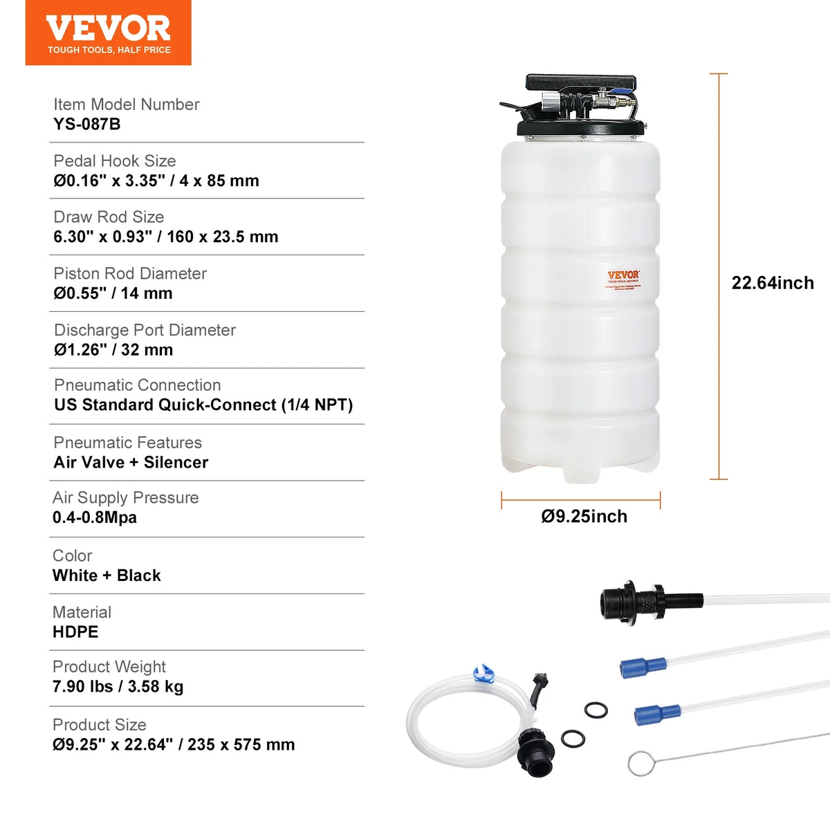 6.5L/15L Pneumatic/Manual Fluid Extractor with Suction Hose Oil Changer Pump for Automotive Fluids Vacuum Evacuation