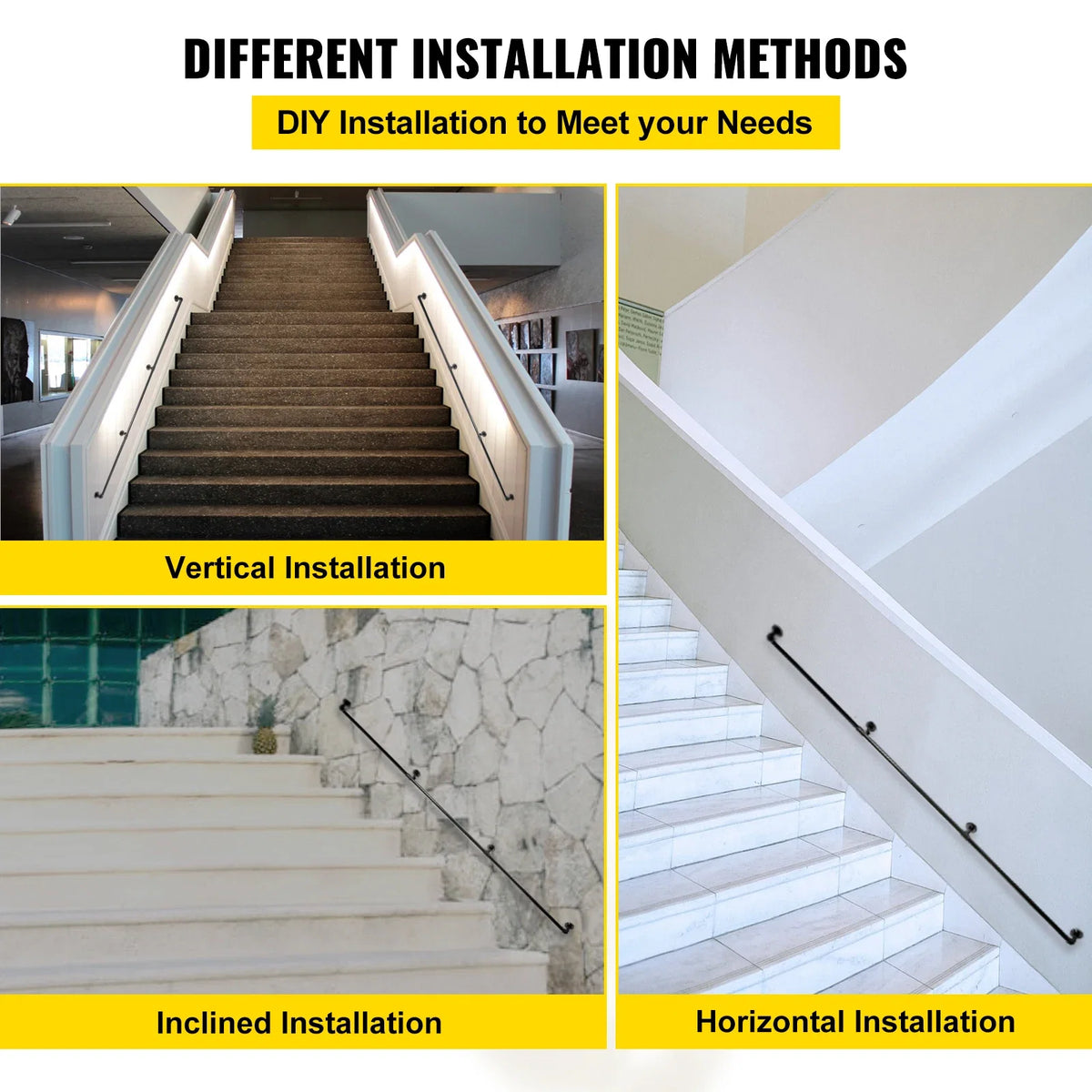 Stair Handrail Outdoor Safety Handrailings Loadable Staircase Hand Rail Stairway Straight Grab Support Round Corner Wall