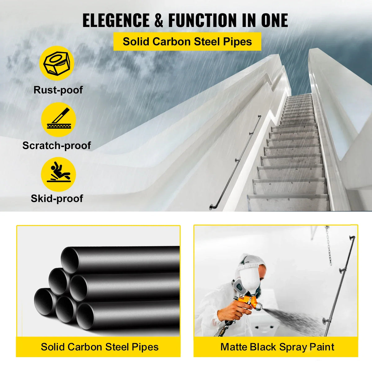 Stair Handrail Outdoor Safety Handrailings Loadable Staircase Hand Rail Stairway Straight Grab Support Round Corner Wall