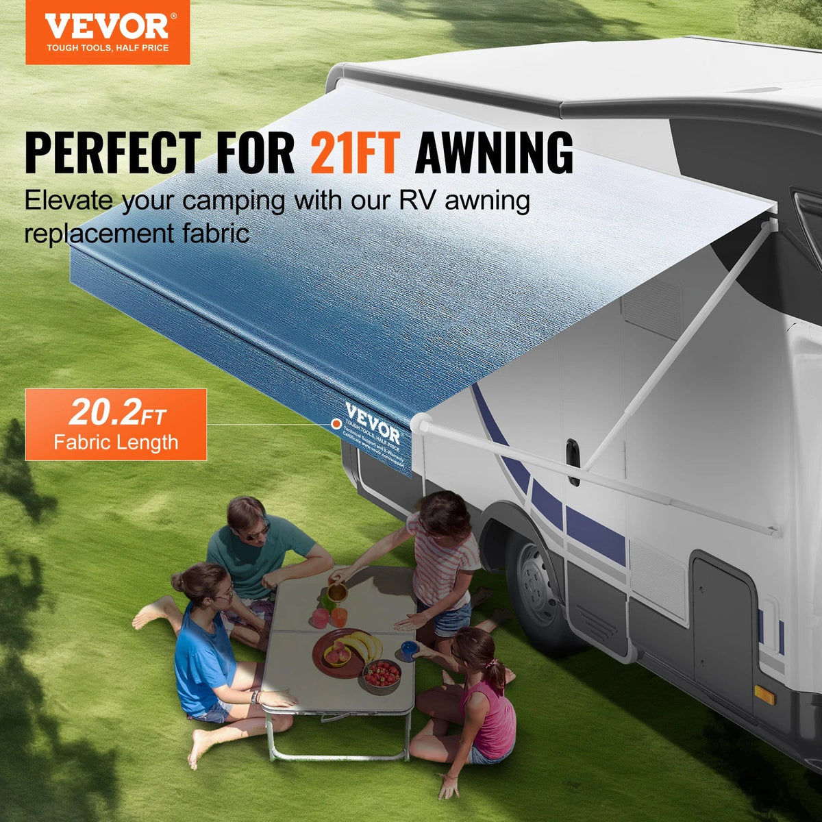 RV Awning Fabric Replacement 20'2" Fabric Length for 21' Awning Heavy Duty 3-Ply 16oz PVC Camper Awning Fabric Waterproof
