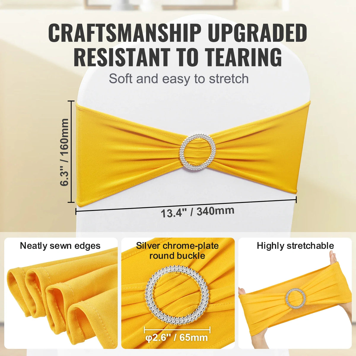 100pcs Stretch Spandex Chair Sashes Bows Stretch Chair Slipcover Sash Elastic Chair Bands for Wedding Holiday Decor