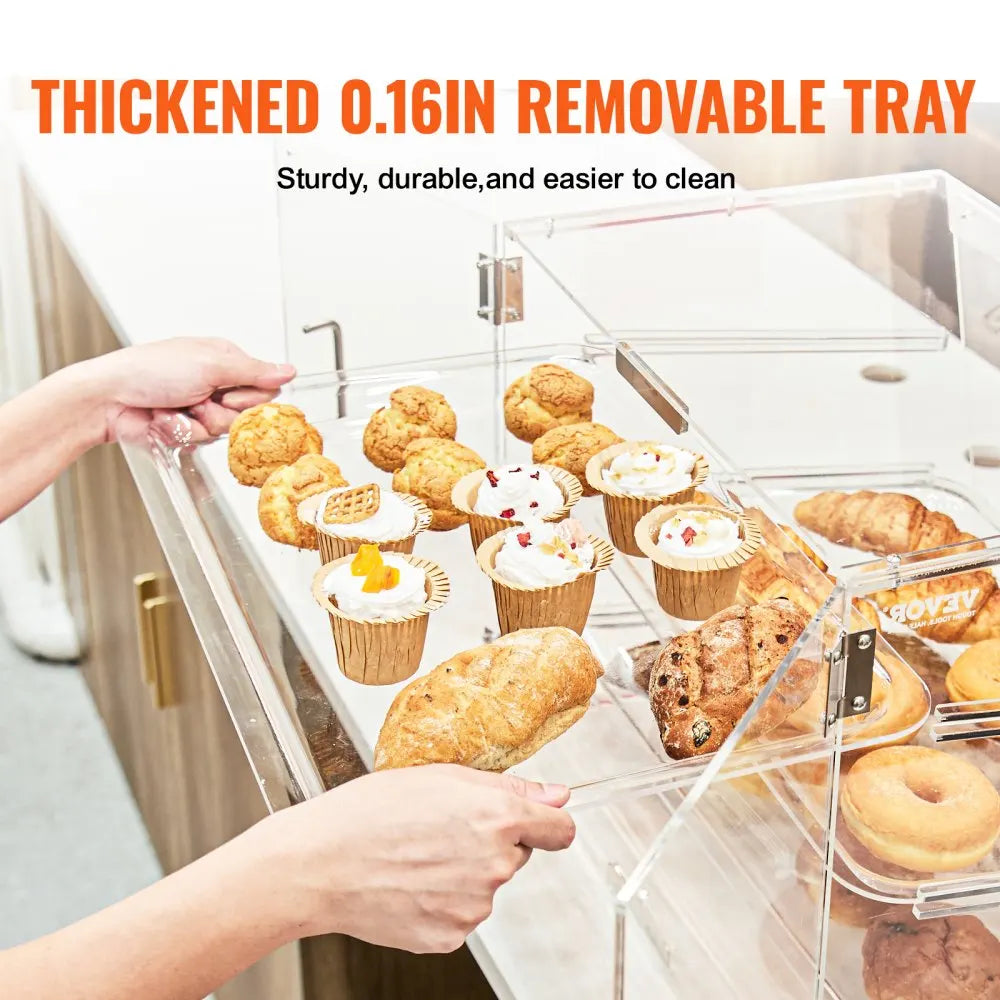 Commercial Countertop Pastry/Bakery Display Case, Acrylic Glass with Rear Door Access for Food Storage & Presentation