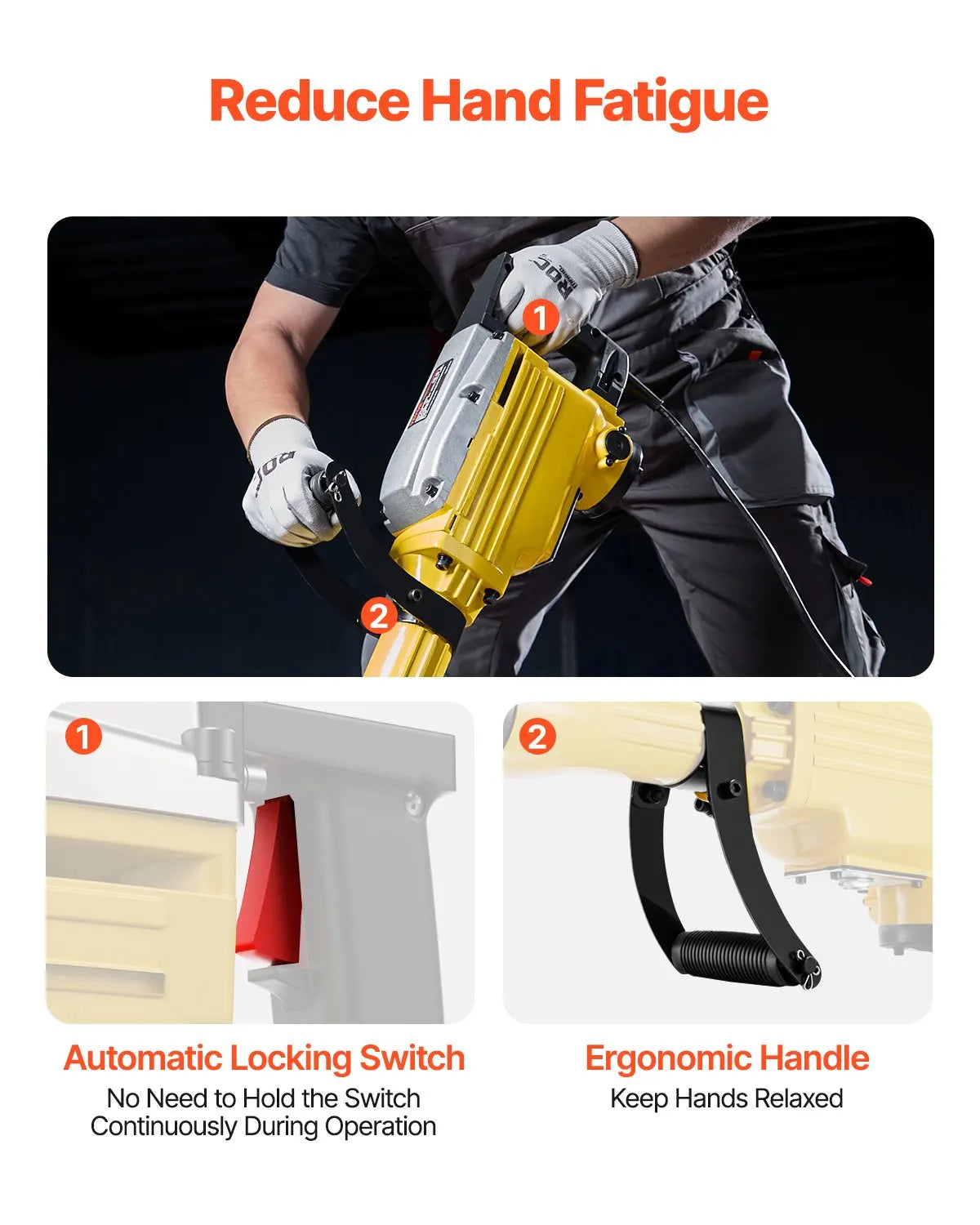 Demolition Jack Hammer 2200W 1350 BPM Jack Hammer Concrete Breaker, Electric Jack Hammer with 2/4pcs Chisels Bit, Yellow