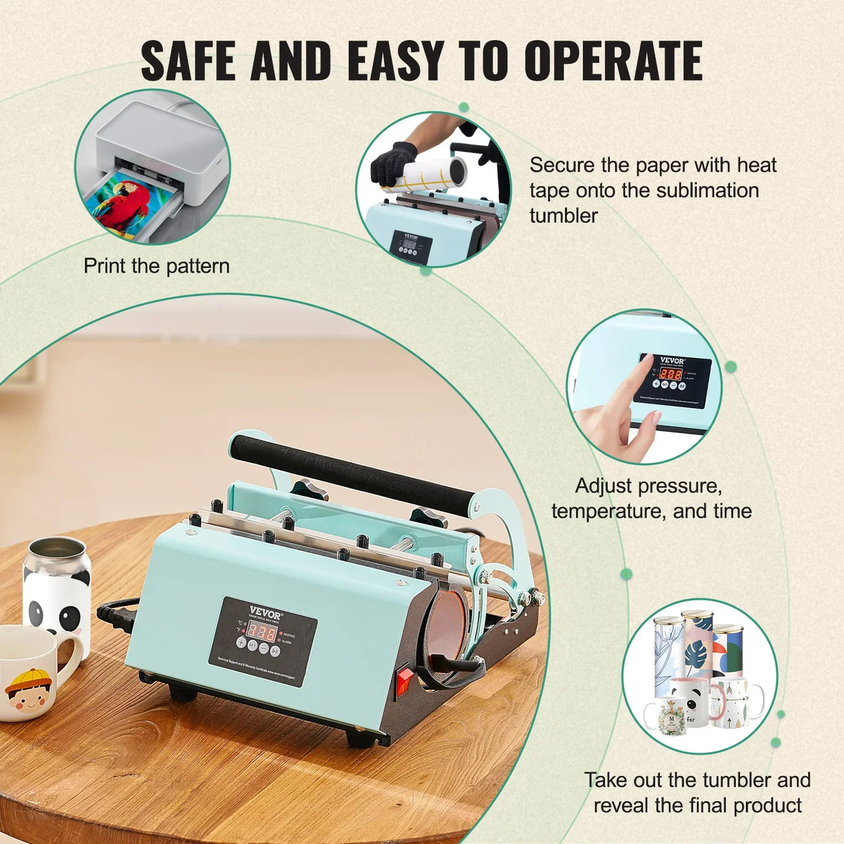 Tumbler Heat Press Machine, 11-30oz Mug Press, Heat Up Fast and Even, Tumbler Press with Sublimation Paper,Tape and Gloves