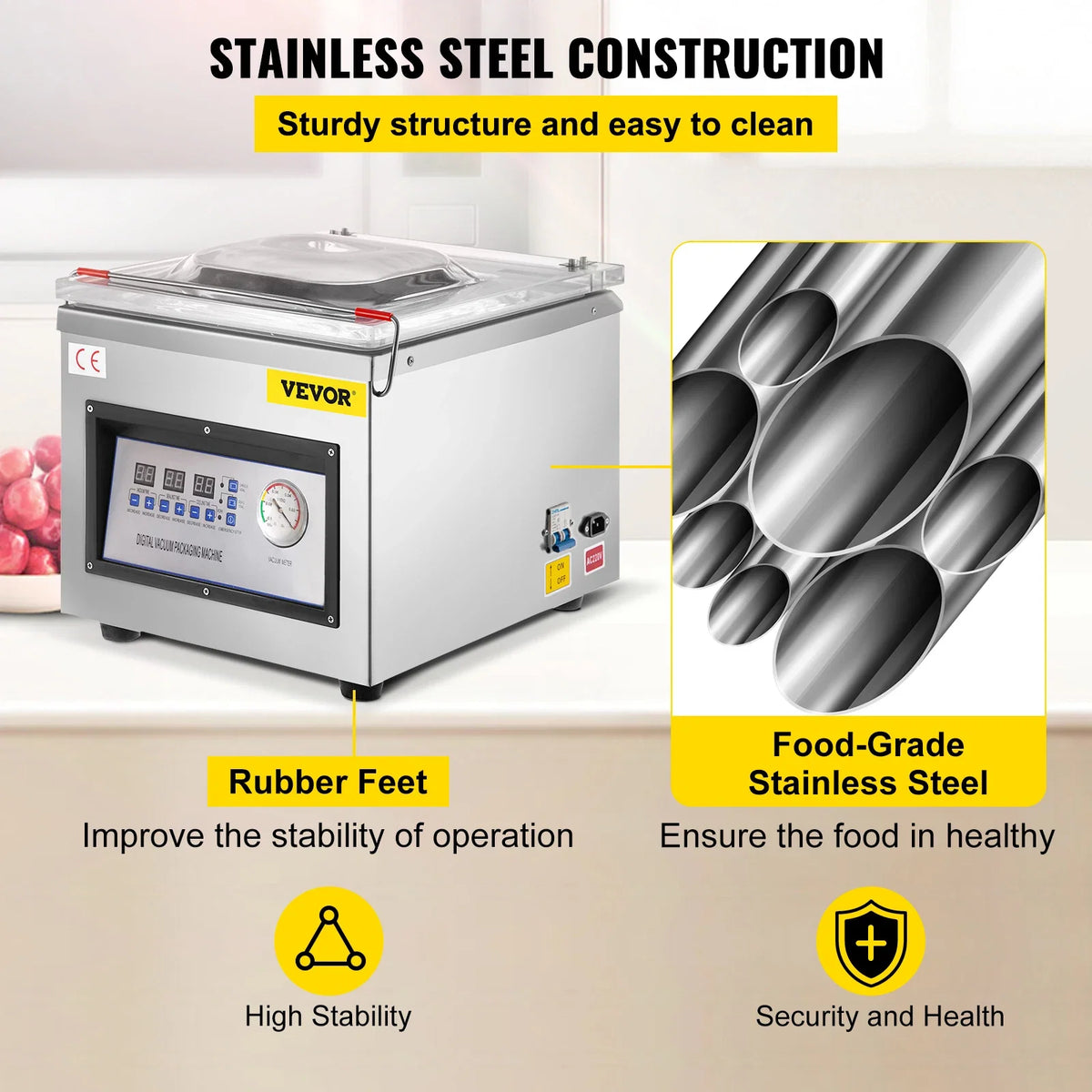 DZ-260C Chamber Vacuum Sealer Kitchen Food Packing Sealing Machine 110V Packaging for Food Saver, Home, Commercial Using