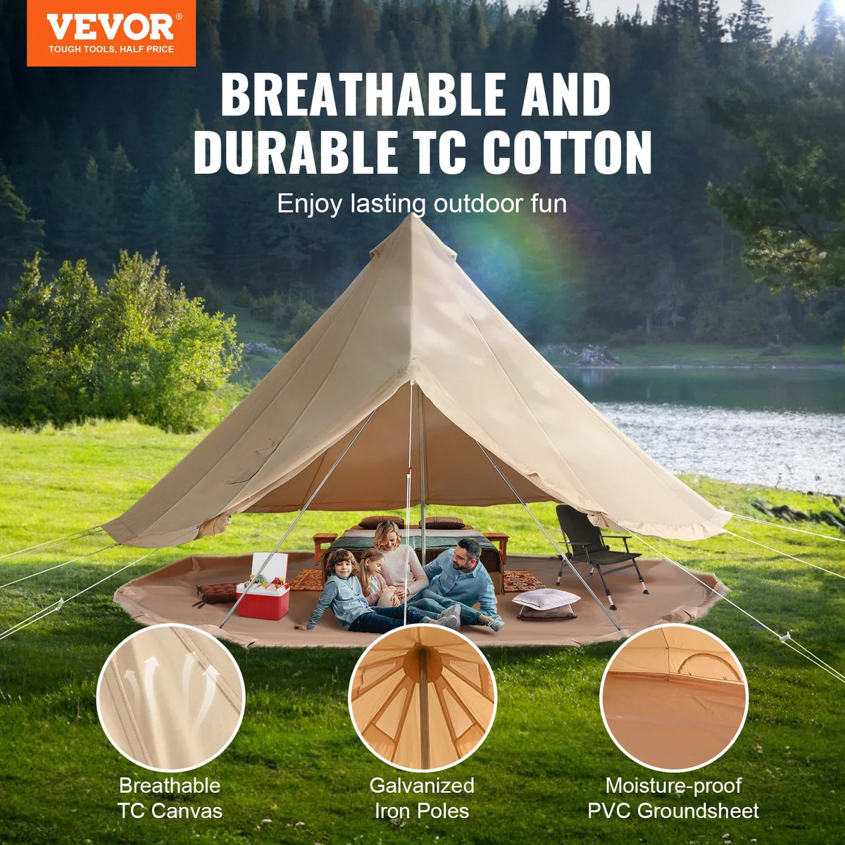 Canvas Bell Tent 4 Seasons Canvas Tent for Camping with Stove Jack Breathable Tent Family Camping Outdoor Hunting Party