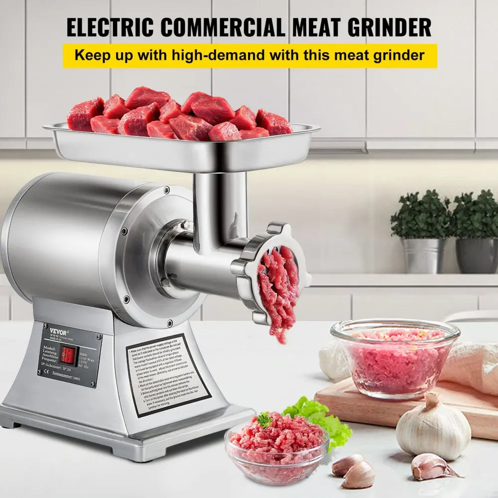 Commercial Meat Grinder 550LB/h Electric Sausage Maker Stainless Steel with 2 Blades, Grinding Plates & Stuffing Tubes