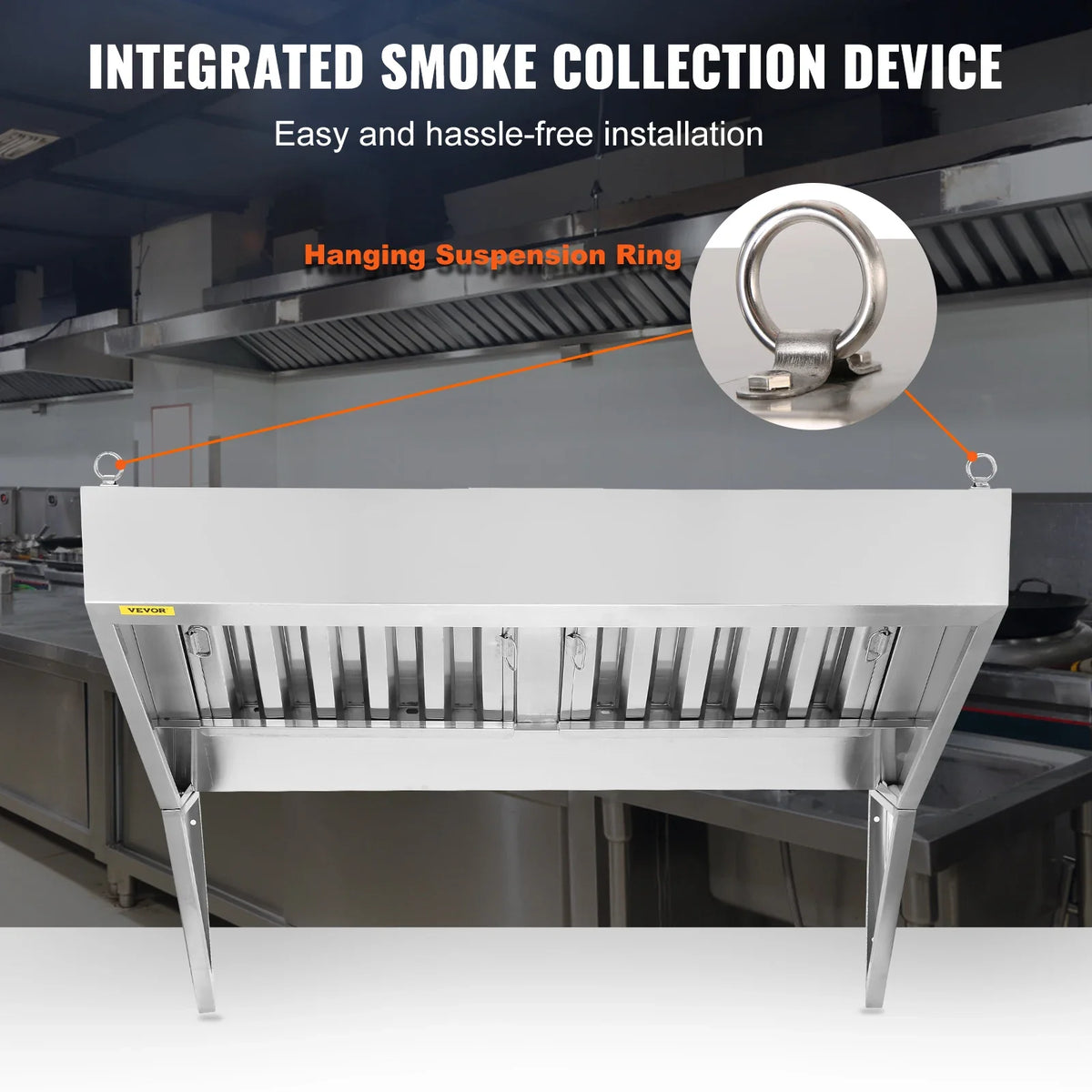 Commercial Exhaust Hood, 4FT Food Truck Hood Exhaust, 201 Stainless Steel Trailer Hood w/2 Detachable U-shaped Filter Mesh