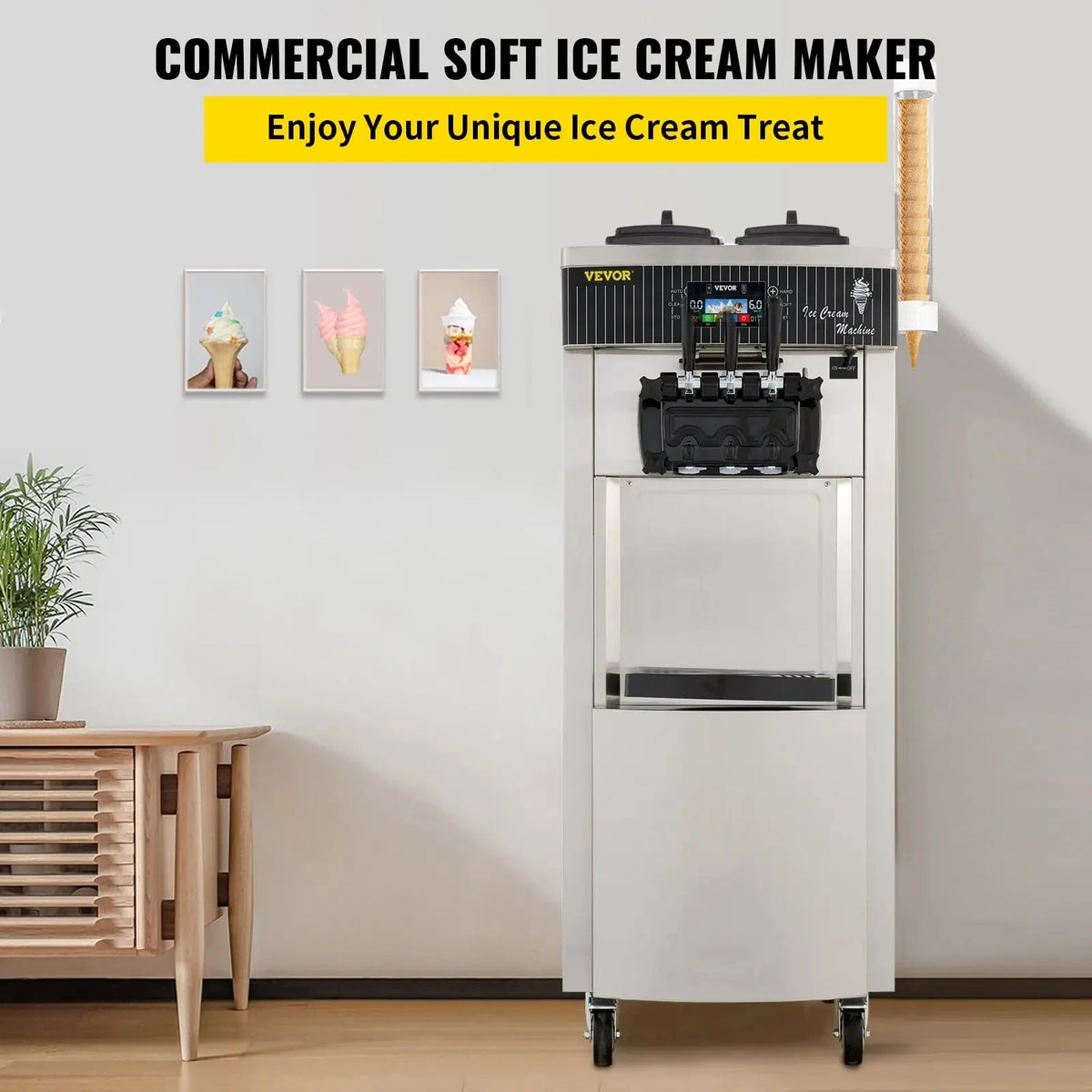 Commercial Soft Ice Cream Machine 2200W  20-28L/H Ice Cream Maker Double 6L Hoppers Ice Cream Making Machine YKF-8228H