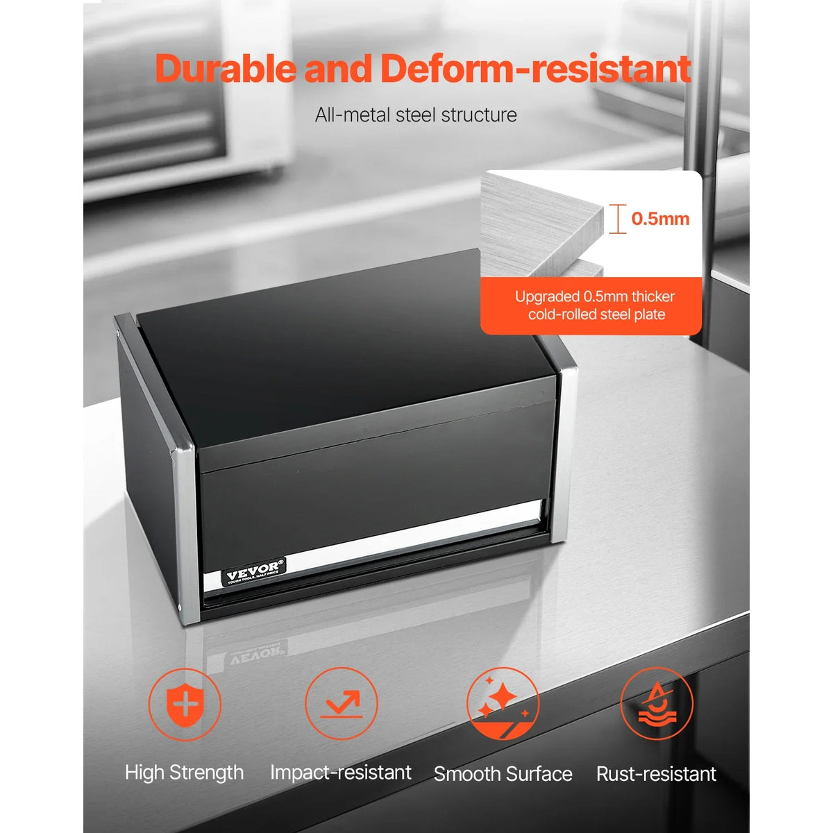 8.6in 3 Drawers Metal Tool Box Portable Tools Chest with PP Feet Pads & Ball Bearing Powder Coated Tool Storage for Garage