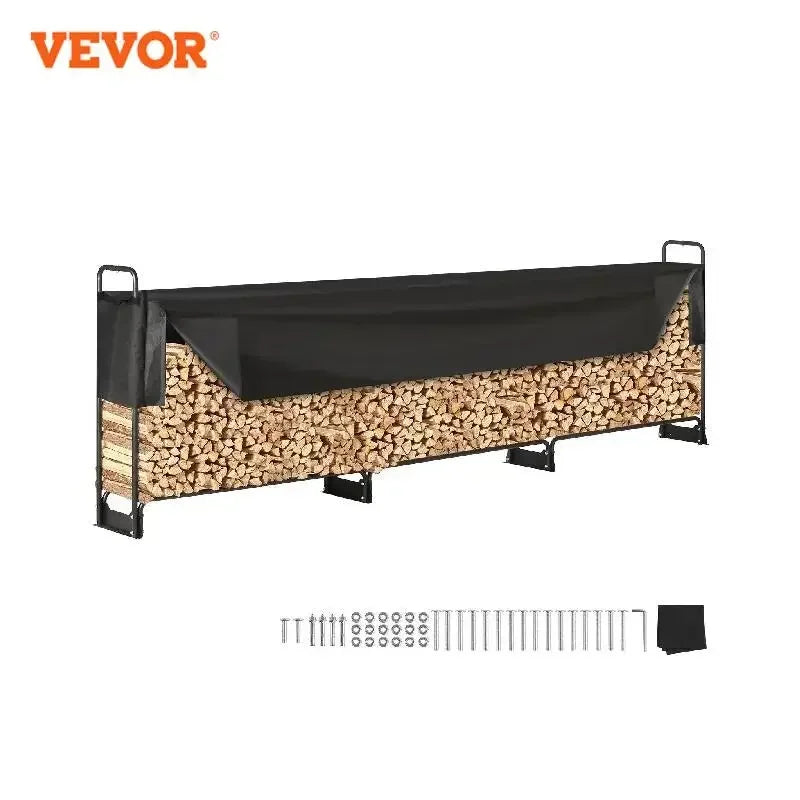 12.7FT Outdoor Firewood Rack with Cover Heavy Duty Firewood Holder & 600D Oxford Waterproof Cover for Fireplace Patio