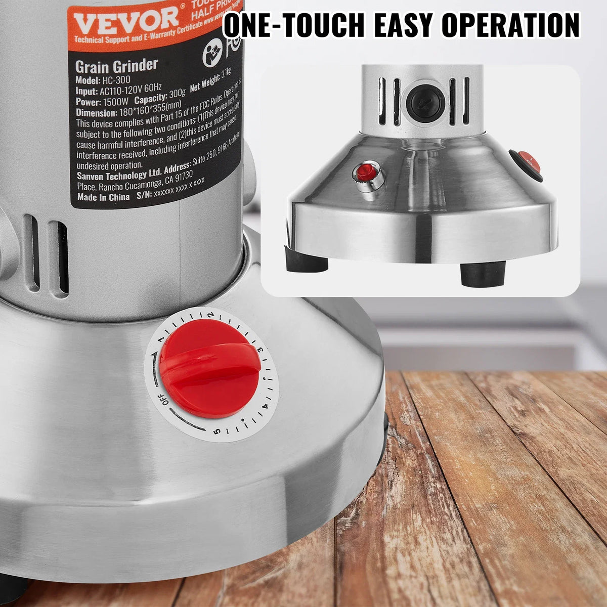 300g Electric Grain Mill Grinder, High Speed 1500W Commercial Spice Grinders, Stainless Steel Pulverizer Powder Machine