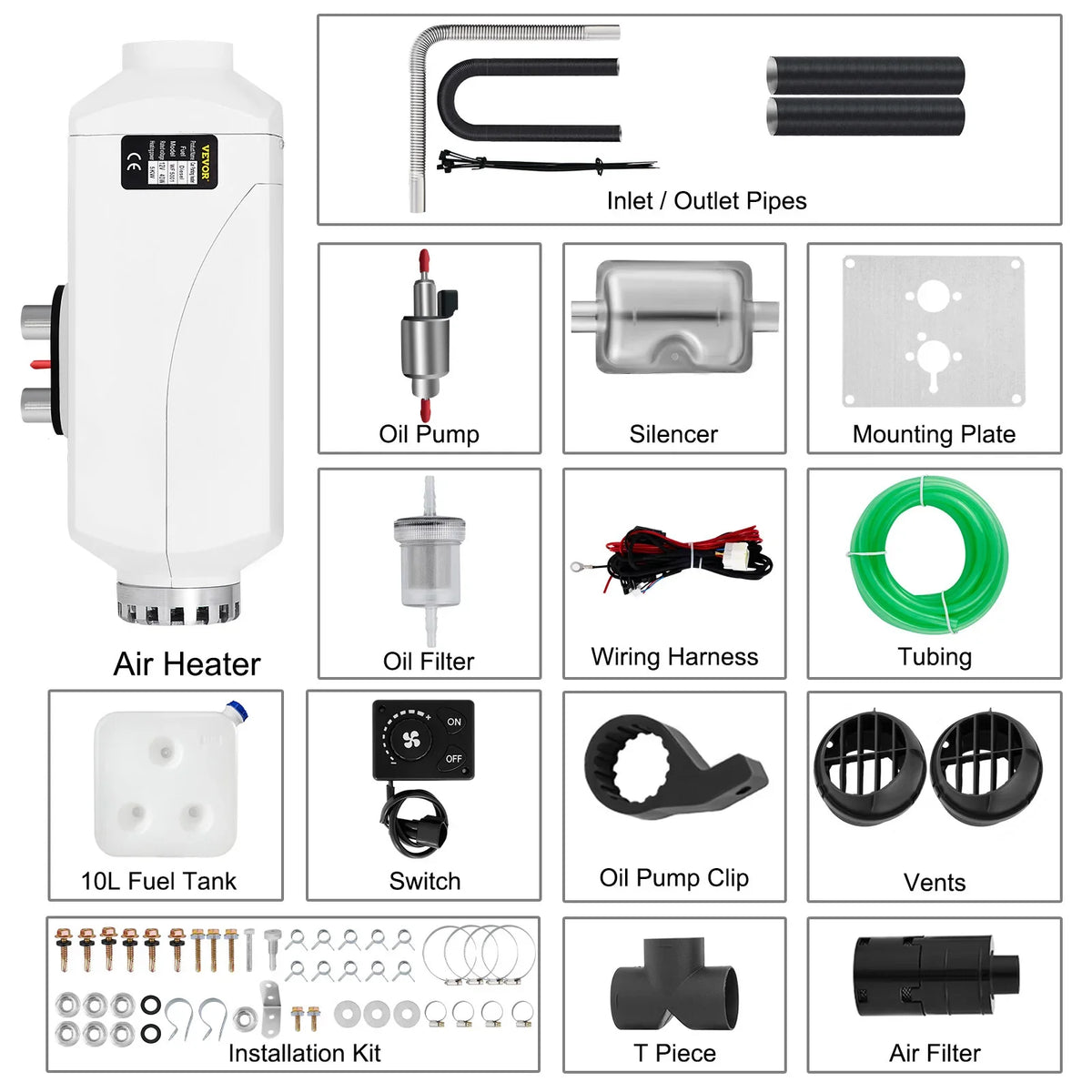 5KW Car Heater 12V Diesel Air Heater With Knob Switch, Sliencer, 2-Duct, 2-Vent for RV Car Bus Boat Diesel Parking Heater