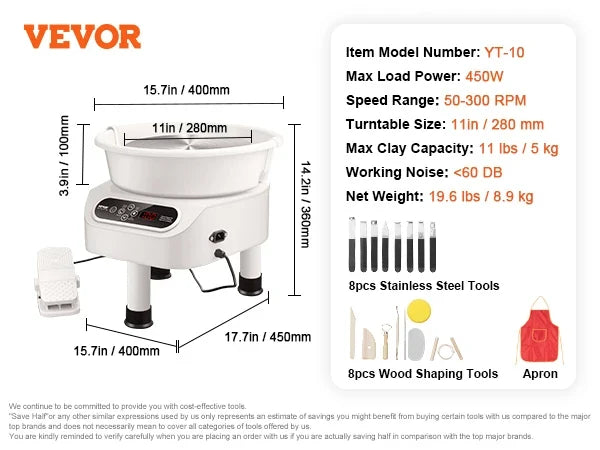 Pottery Wheel 11 inch Pottery Forming Machine Electric Wheel for Pottery Direct Drive Ceramic Wheel  for DIY Art Craft