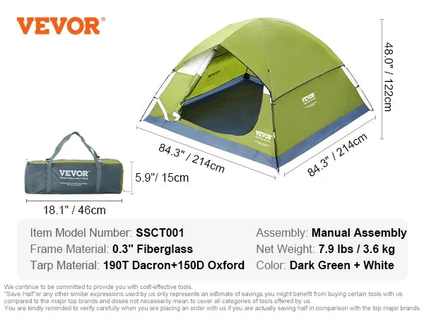 6 Person Outdoor Profession Fabric Tent Rainfly Waterproof Camping Tent Family Outdoor Instant Setup Tent with Carring Bag