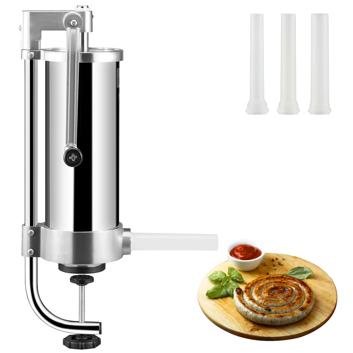 1.5/3L Capacity Vertical Sausage Stuffer Food Filling Processors with 3 Stuffing Tubes Kitchen Accessories Home Appliance