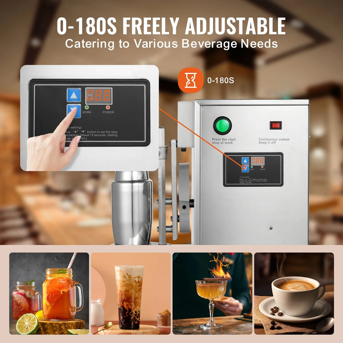 Milkshake Maker Machine, 120W Commercial Milk Tea Shaker Machine, Single Head Milk Shake Mixer Machine, 0-180s Adjustable