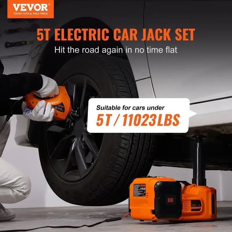4 in 1 Electric Car Jack Set, Max 5 Ton/11023 LBS Hydraulic Jack with Electric Impact Wrench, Built-in Inflatable Pump