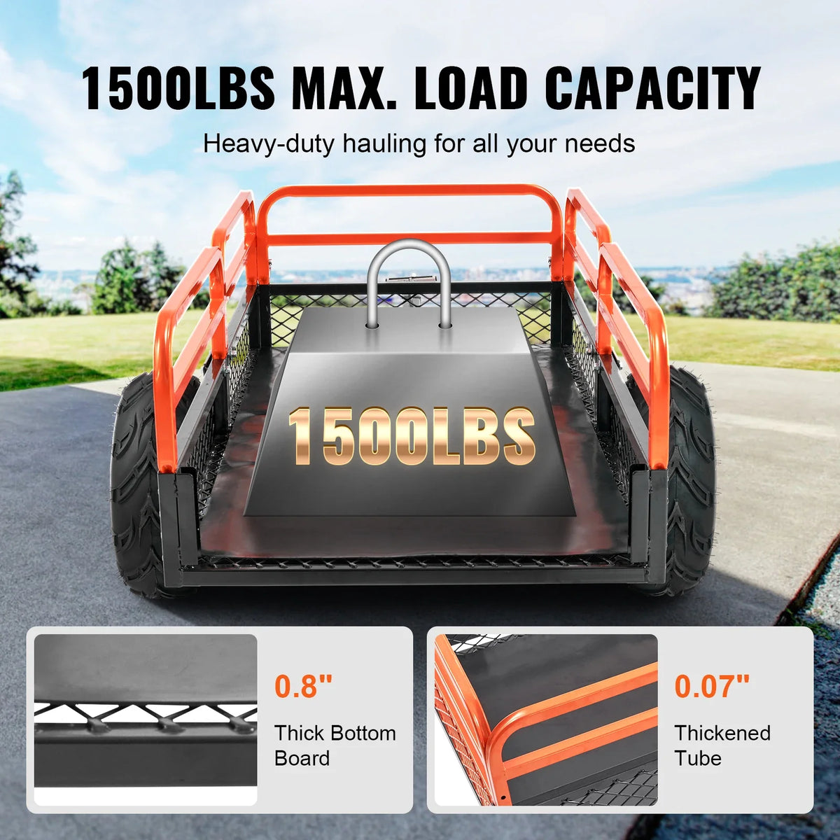 Heavy Duty Steel ATV Dump Trailer, 1500-Pound Load Capacity,Tow Behind Dump Cart Garden Trailer, for Mowers, Tractors, ATV