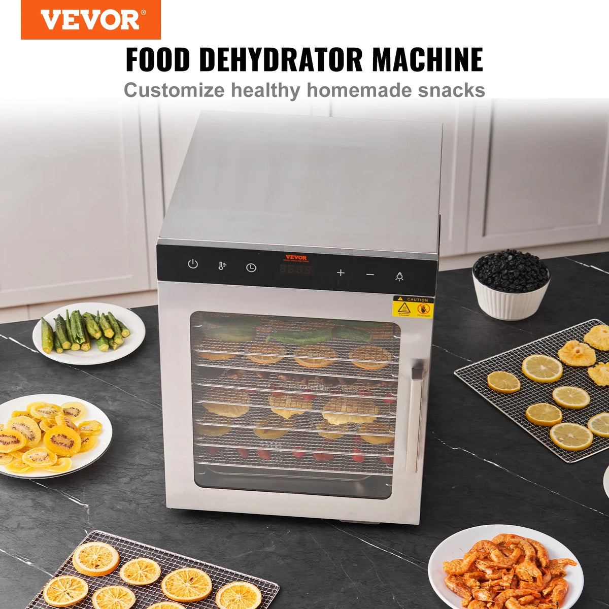 10 Trays Food Dehydrator Stainless Steel Machine 800W/1000W Household Vegetables Fruit Dryer with Digital Timer for Home
