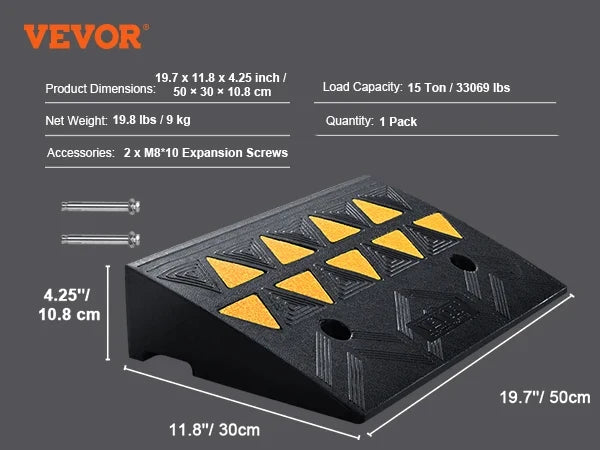 3.7/4.25/6" Rise Height Sidewalk Curb Ramp, 15T Heavy Duty Rubber Ramp for Forklifts, Trucks, Buses, Cars, Wheelchairs