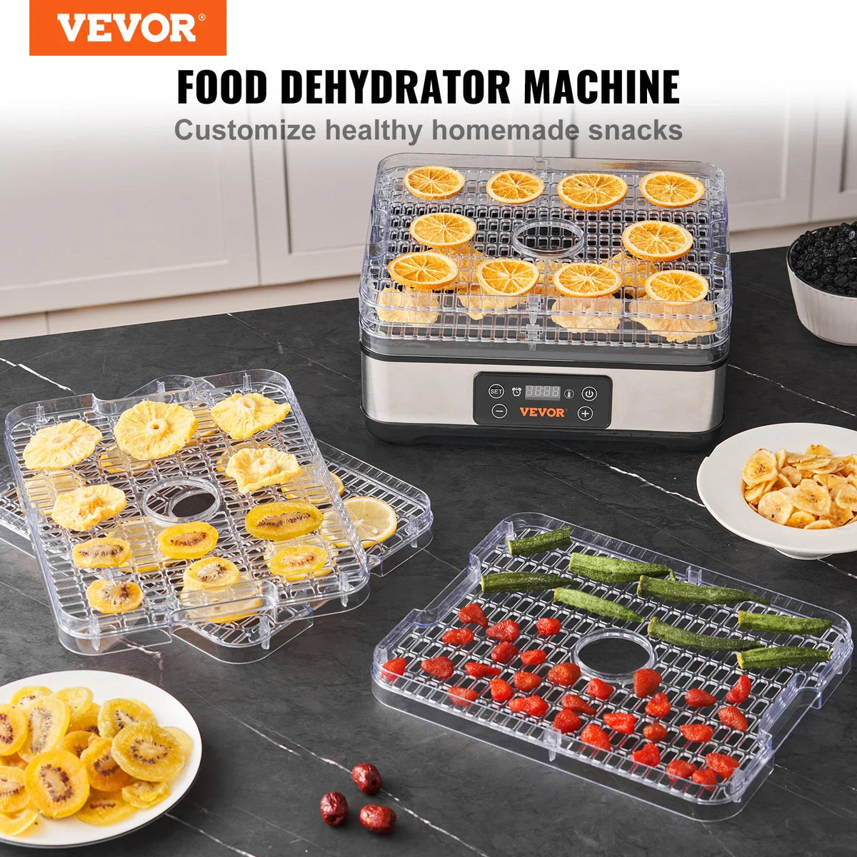 Food Dehydrator Machine, 5/6/10 Tray Fruit Dehydrator Electric Food Dryer for Jerky, Herb Meat, Beef, Fruit, Dog Treats